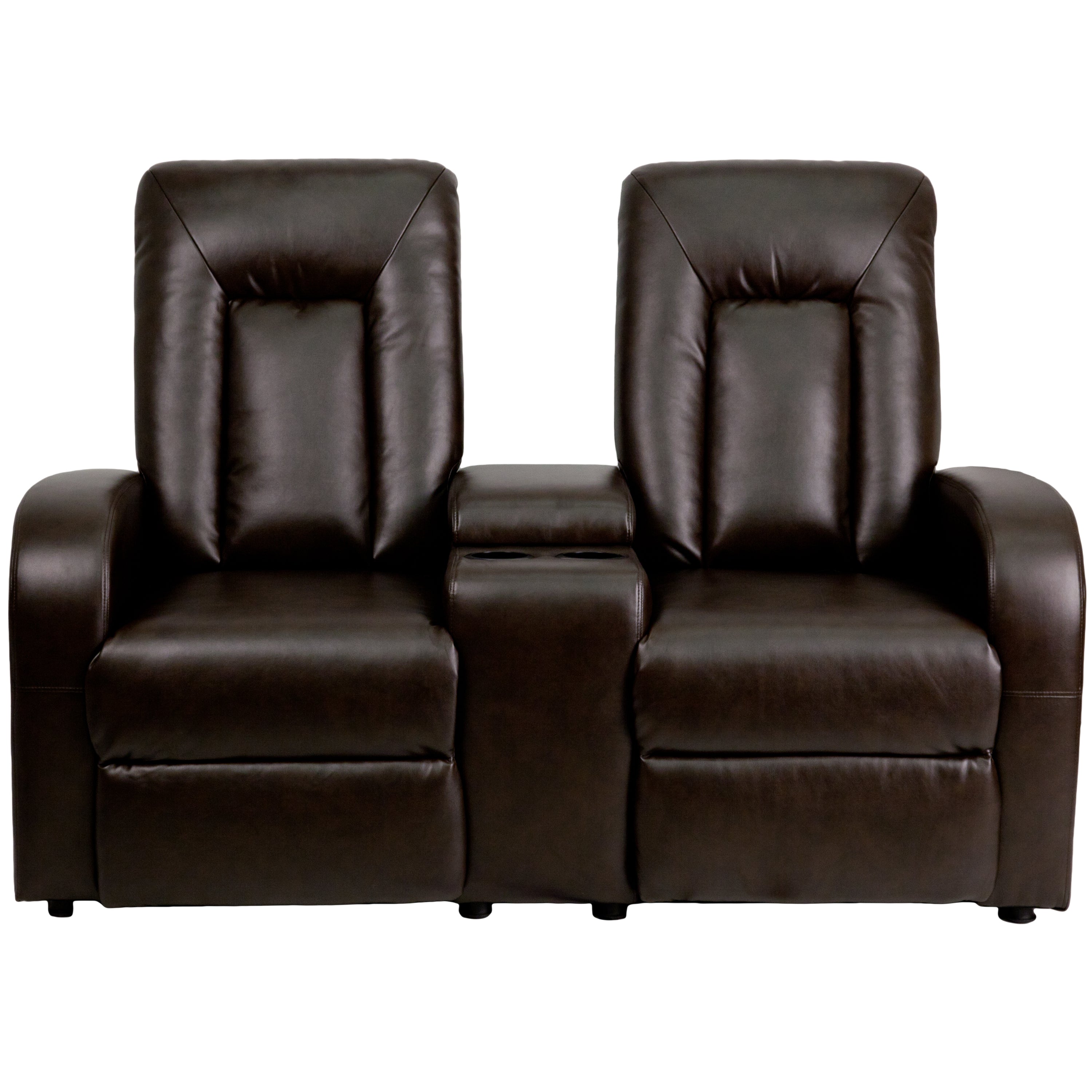 Eclipse Series 2-Seat Push Button Motorized Reclining LeatherSoft Theater Seating Unit with Cup Holders-Theater Seating-Flash Furniture-Wall2Wall Furnishings