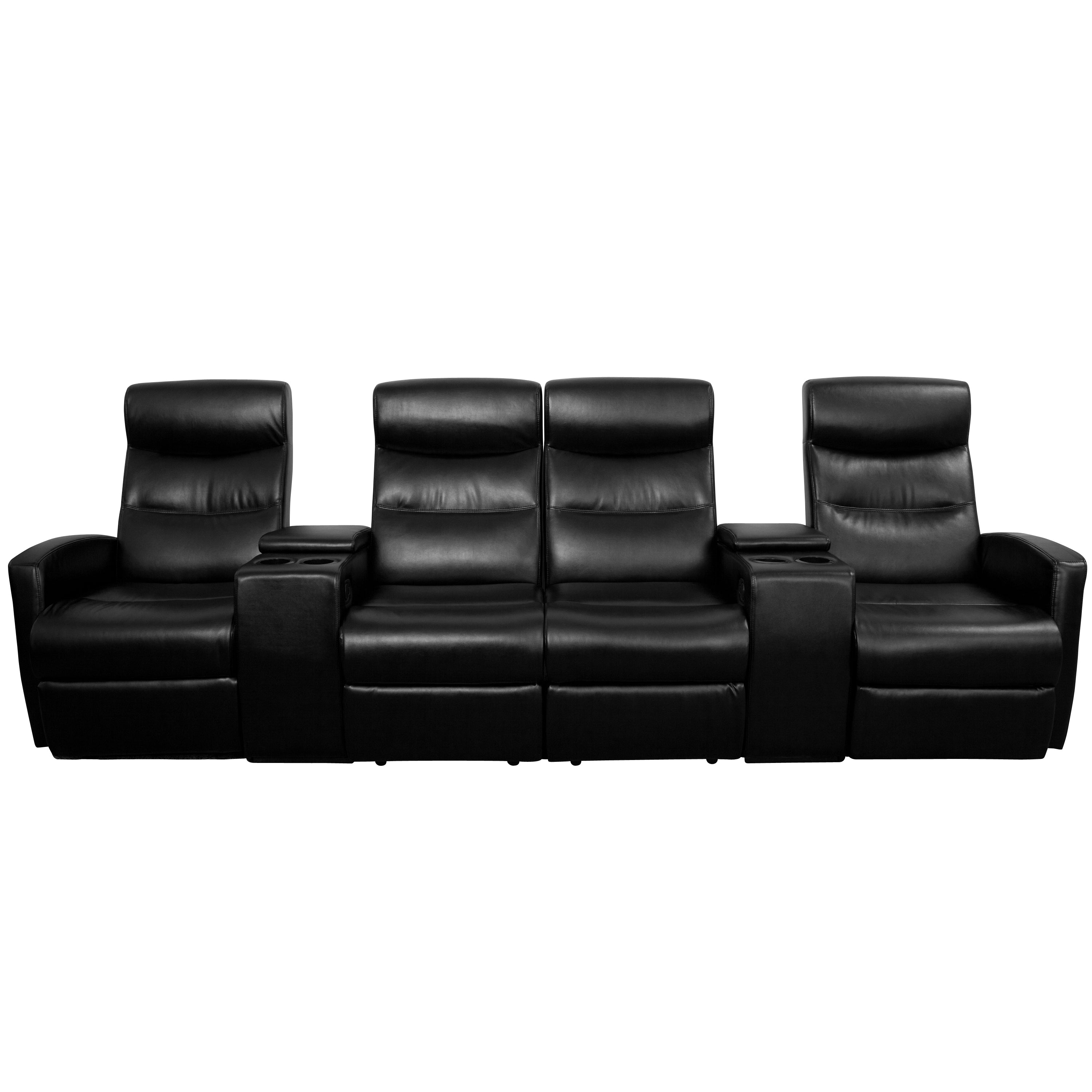 Anetos Series 4-Seat Reclining LeatherSoft Theater Seating Unit with Cup Holders-Theater Seating-Flash Furniture-Wall2Wall Furnishings