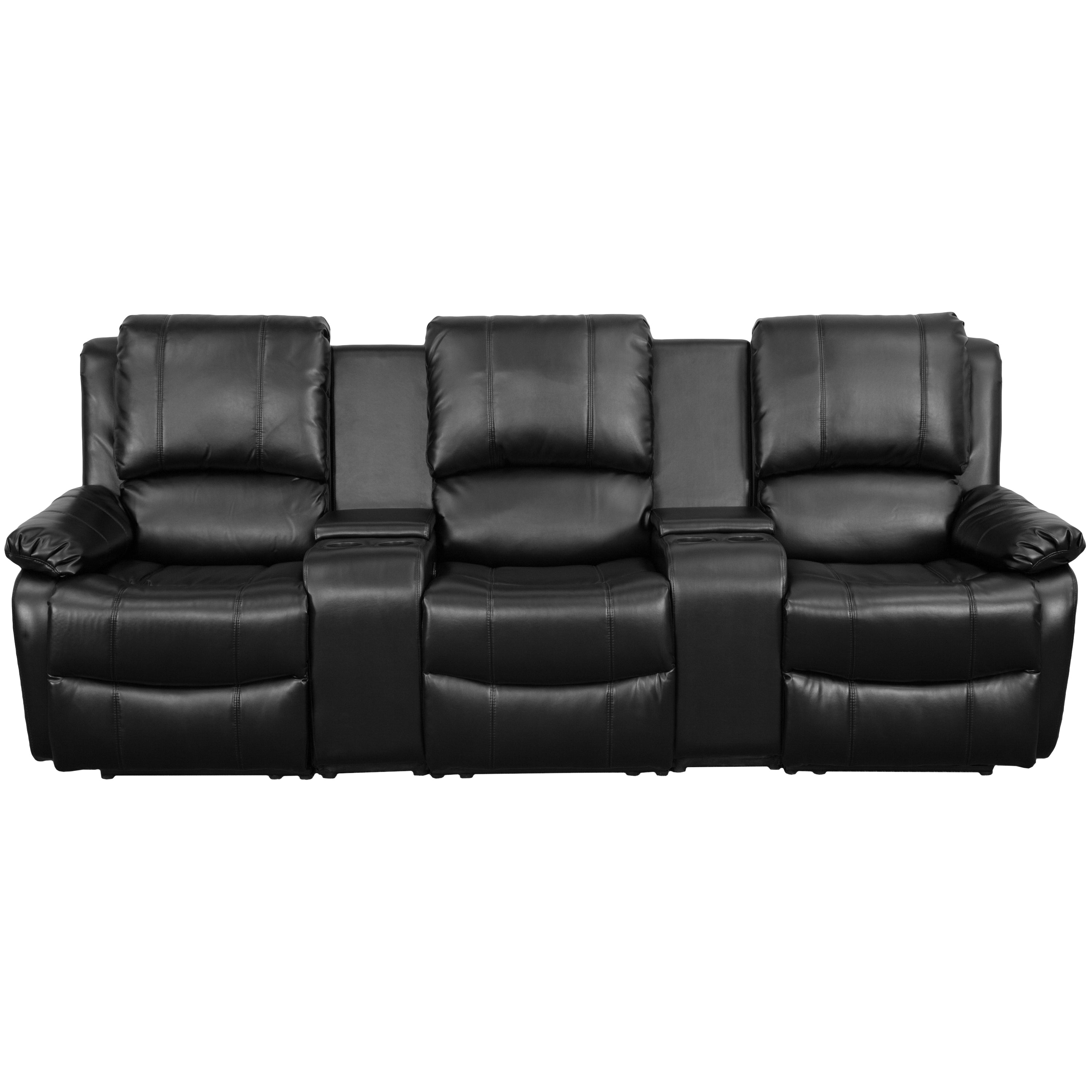 Allure Series 3-Seat Reclining Pillow Back LeatherSoft Theater Seating Unit with Cup Holders-Theater Seating-Flash Furniture-Wall2Wall Furnishings