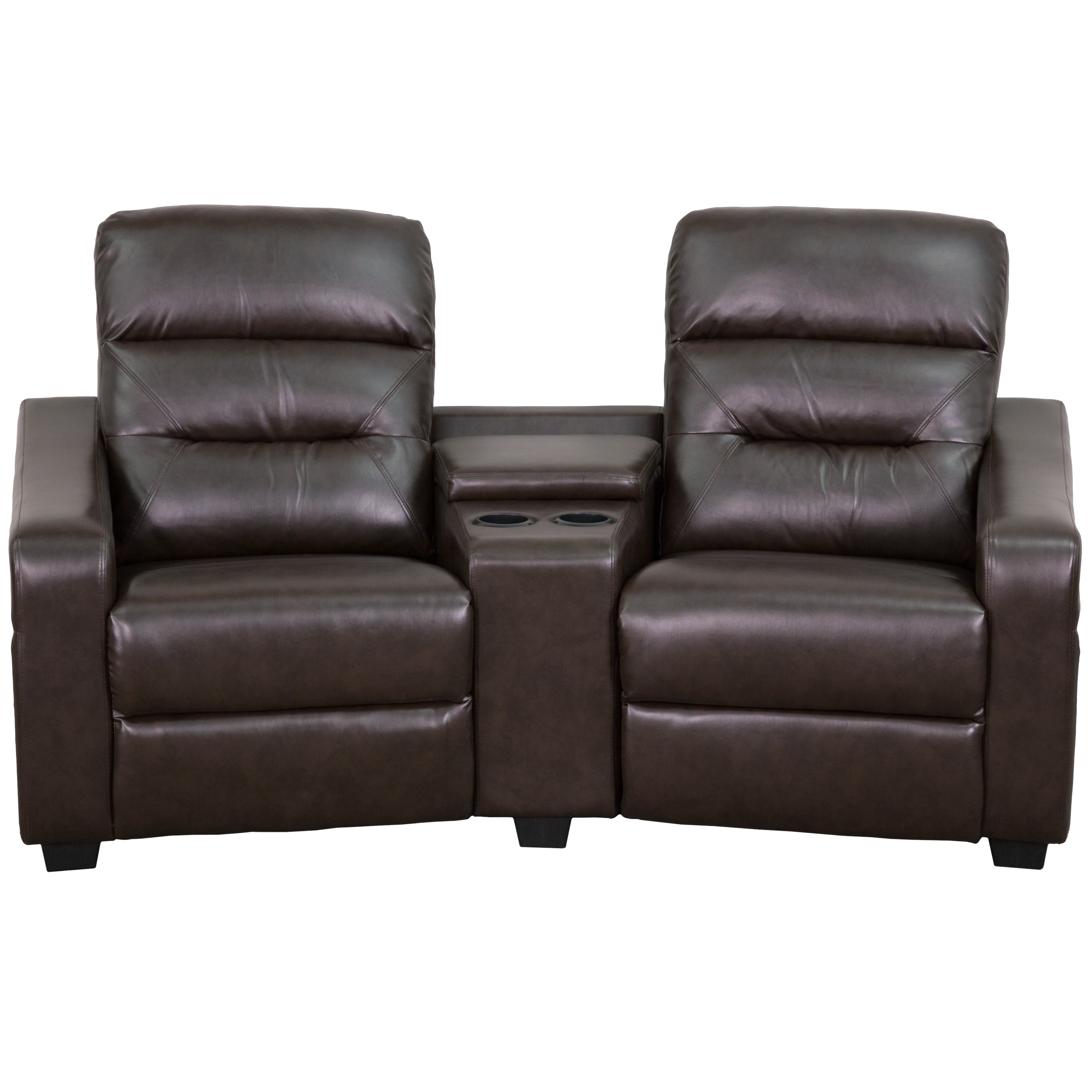 Futura Series 2-Seat Reclining Black LeatherSoft Tufted Bustle Back Theater Seating Unit with Cup Holders-Theater Seating-Flash Furniture-Wall2Wall Furnishings