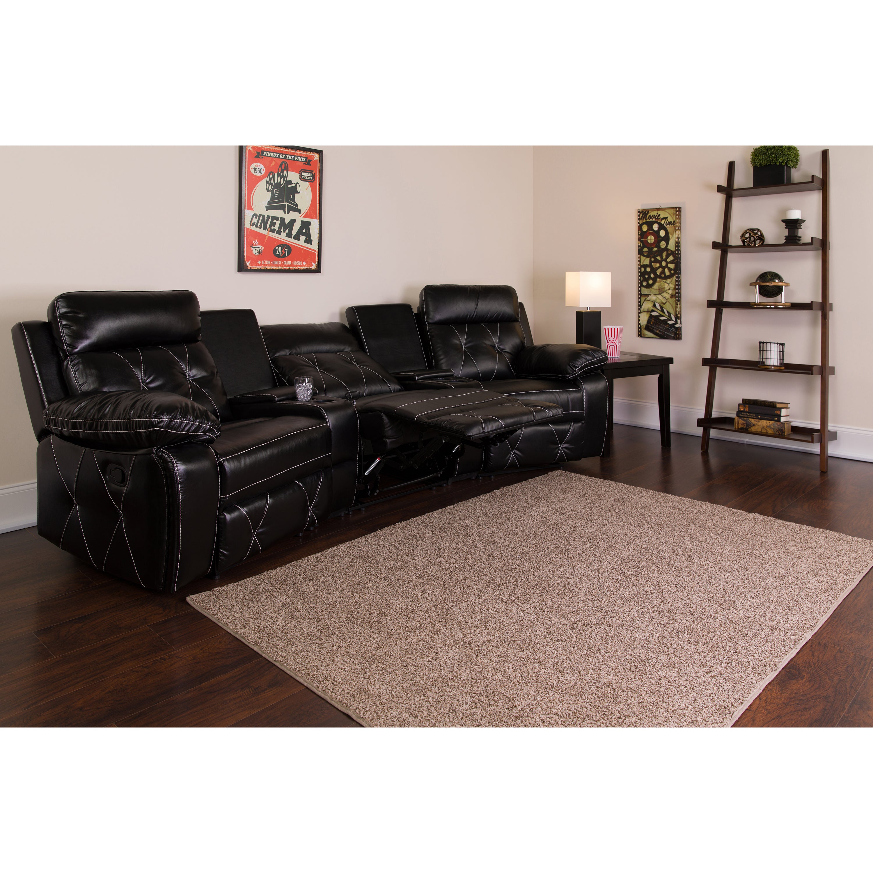 Reel Comfort Series 3-Seat Reclining LeatherSoft Theater Seating Unit with Curved Cup Holders-Theater Seating-Flash Furniture-Wall2Wall Furnishings