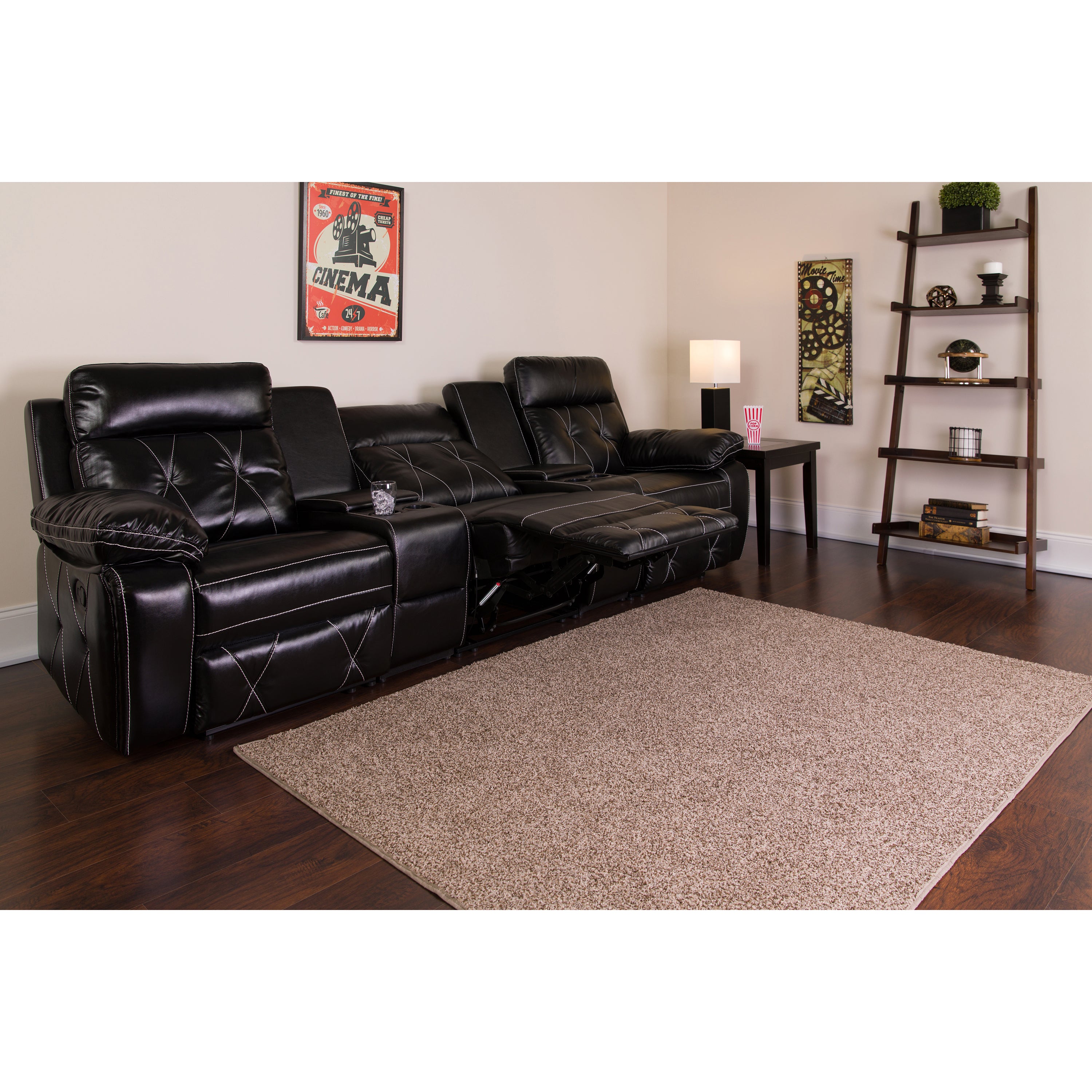 Reel Comfort Series 3-Seat Reclining LeatherSoft Theater Seating Unit with Straight Cup Holders-Theater Seating-Flash Furniture-Wall2Wall Furnishings