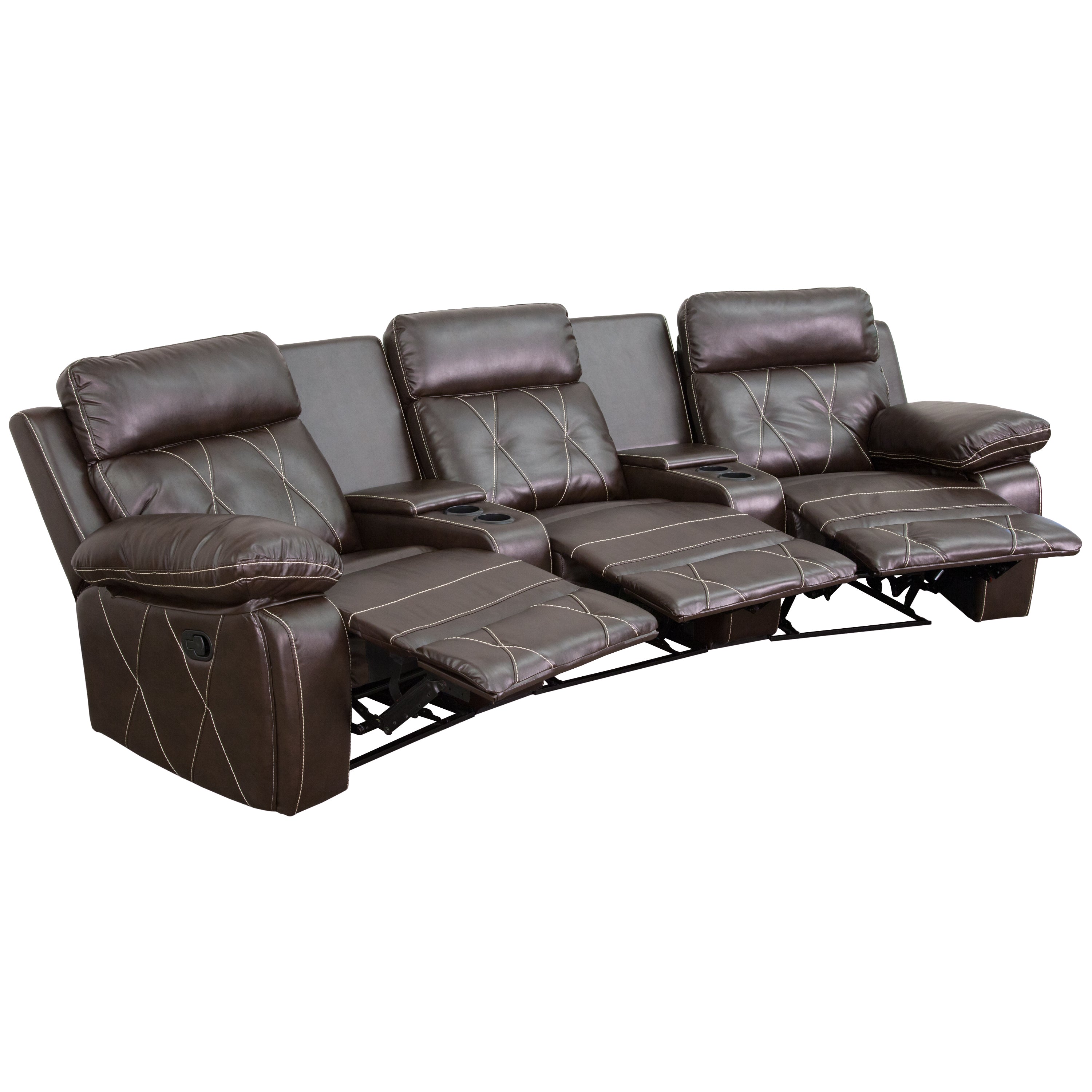Reel Comfort Series 3-Seat Reclining LeatherSoft Theater Seating Unit with Curved Cup Holders-Theater Seating-Flash Furniture-Wall2Wall Furnishings