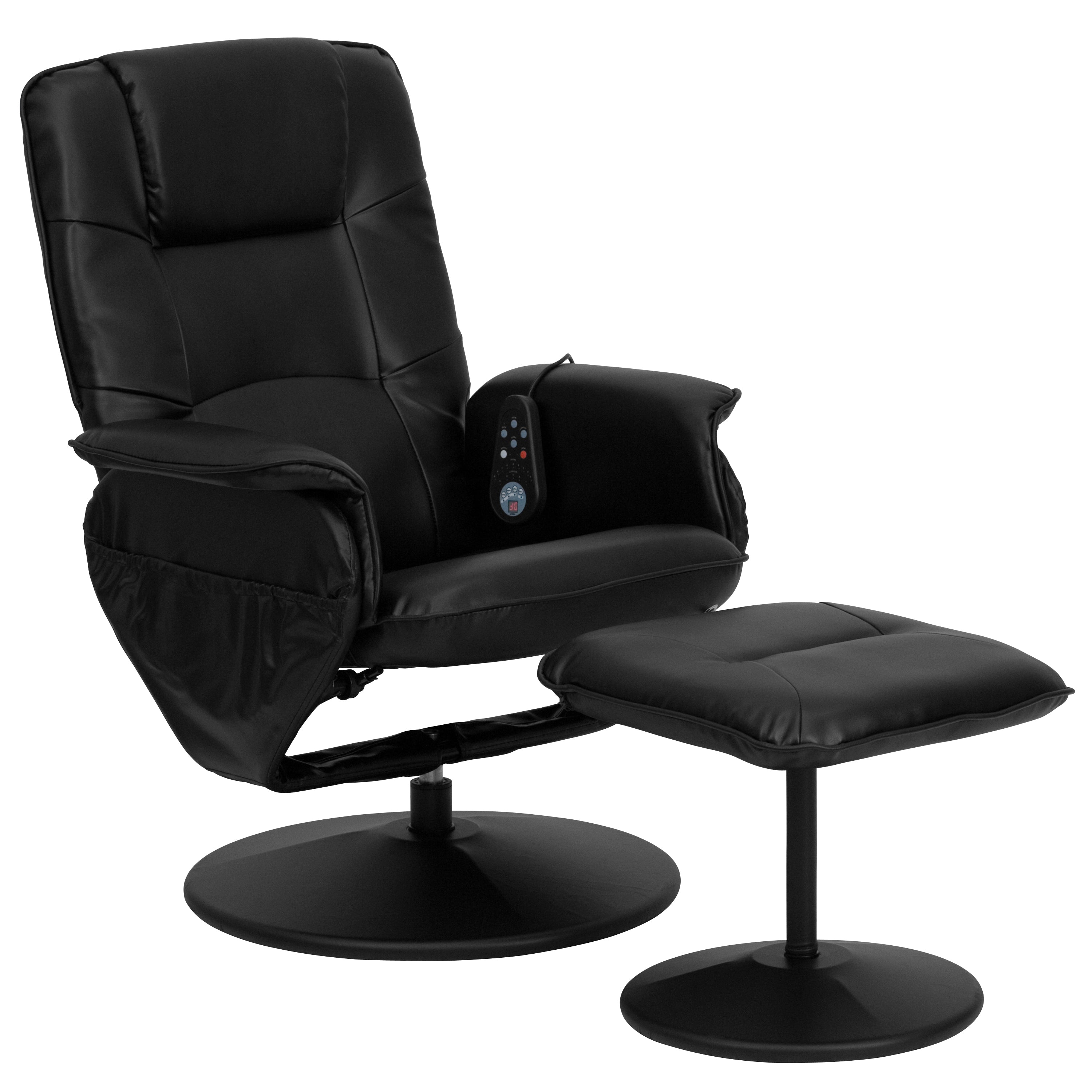 Massaging Multi-Position Recliner with Deep Side Pockets and Ottoman with Wrapped Base-Office Recliner-Flash Furniture-Wall2Wall Furnishings