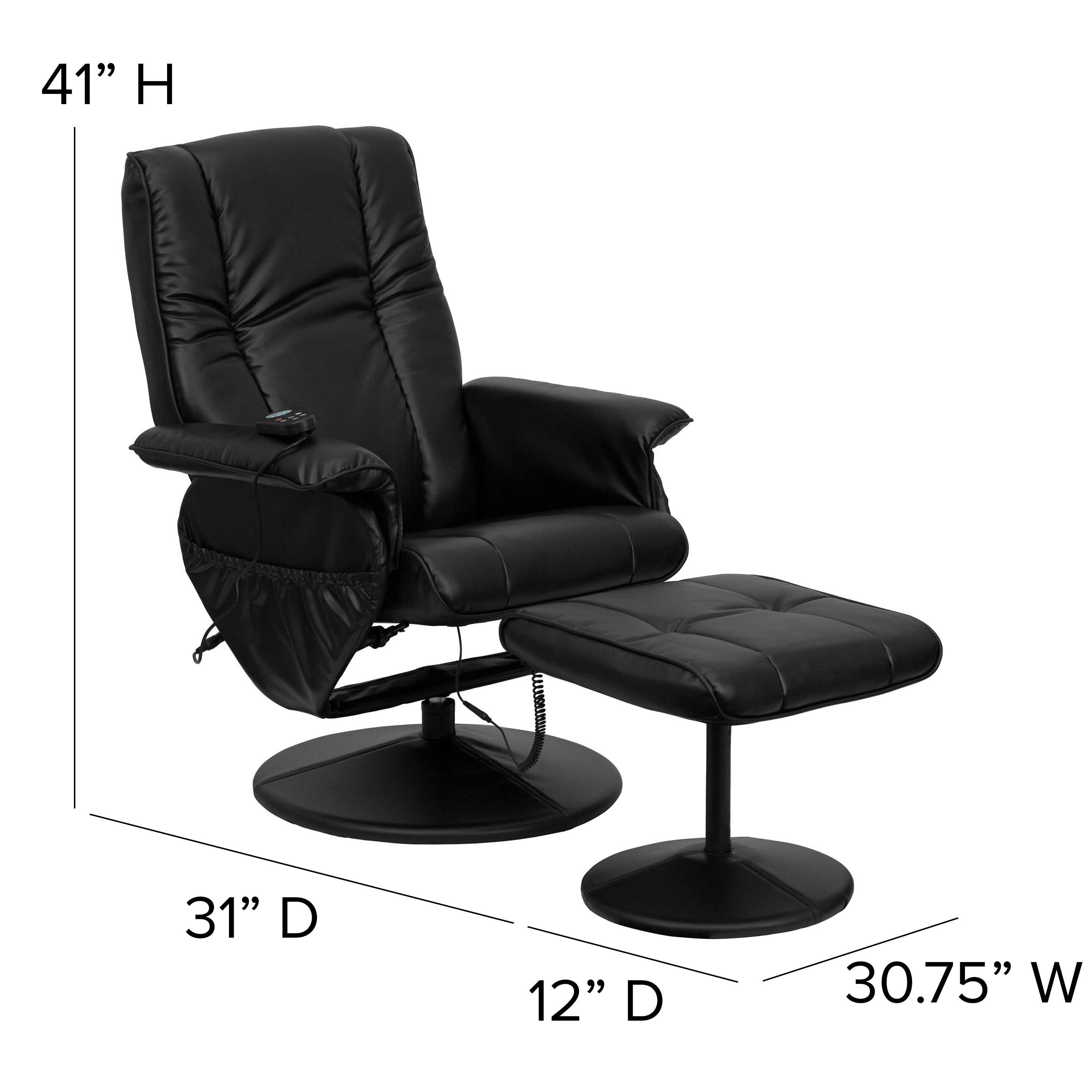 Massaging Multi-Position Recliner and Ottoman with Wrapped Base-Office Recliner-Flash Furniture-Wall2Wall Furnishings