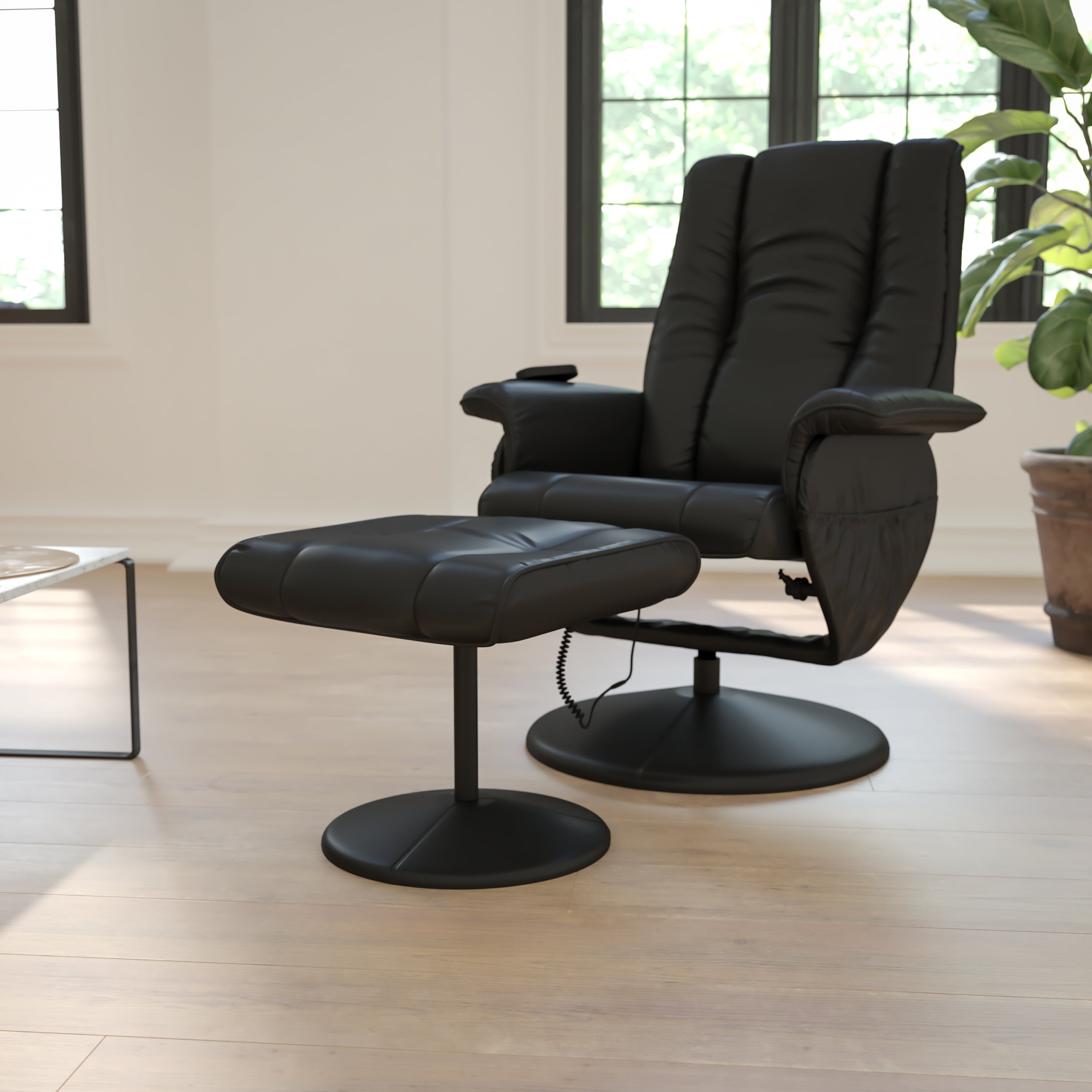Massaging Multi-Position Recliner and Ottoman with Wrapped Base