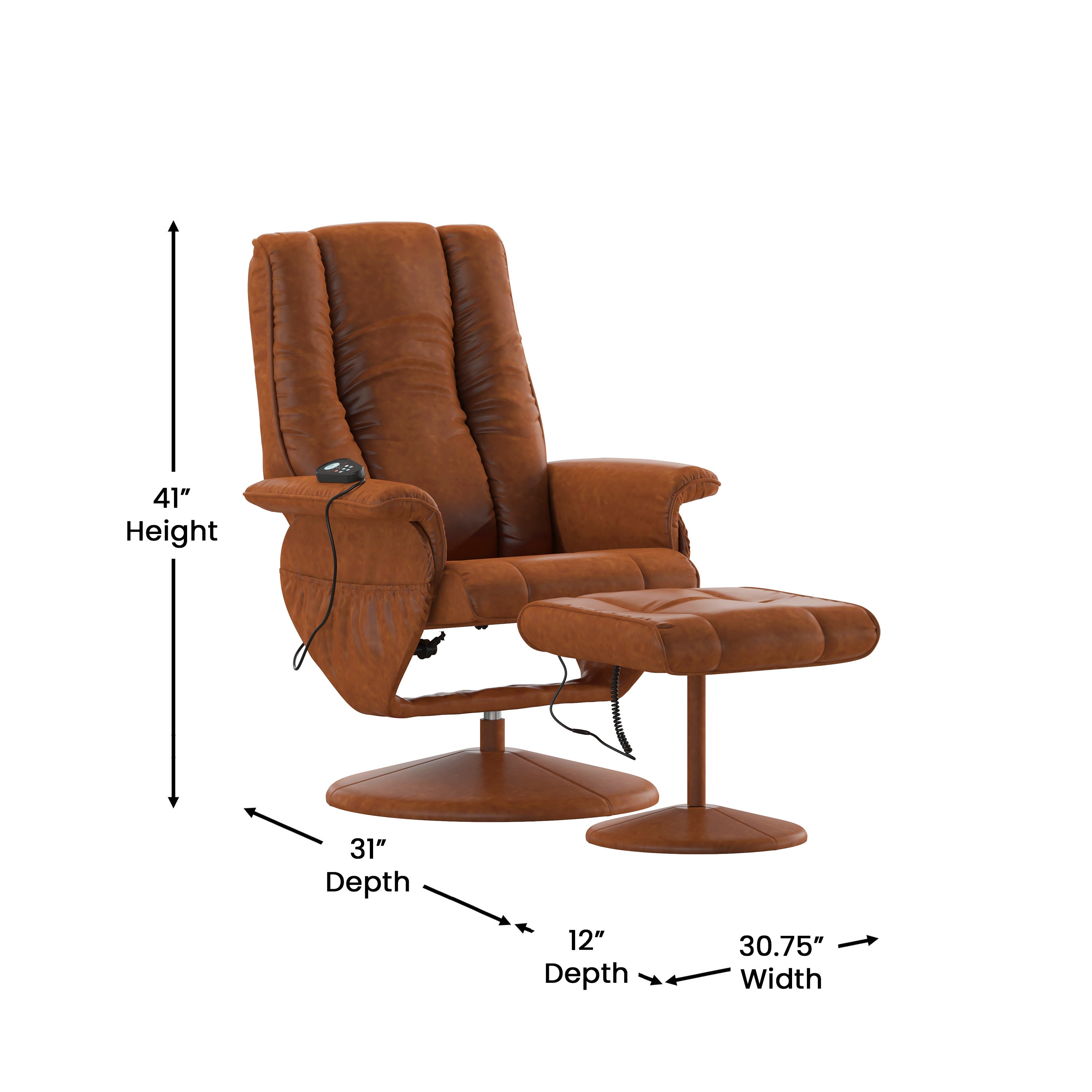 Massaging Multi-Position Recliner and Ottoman with Wrapped Base