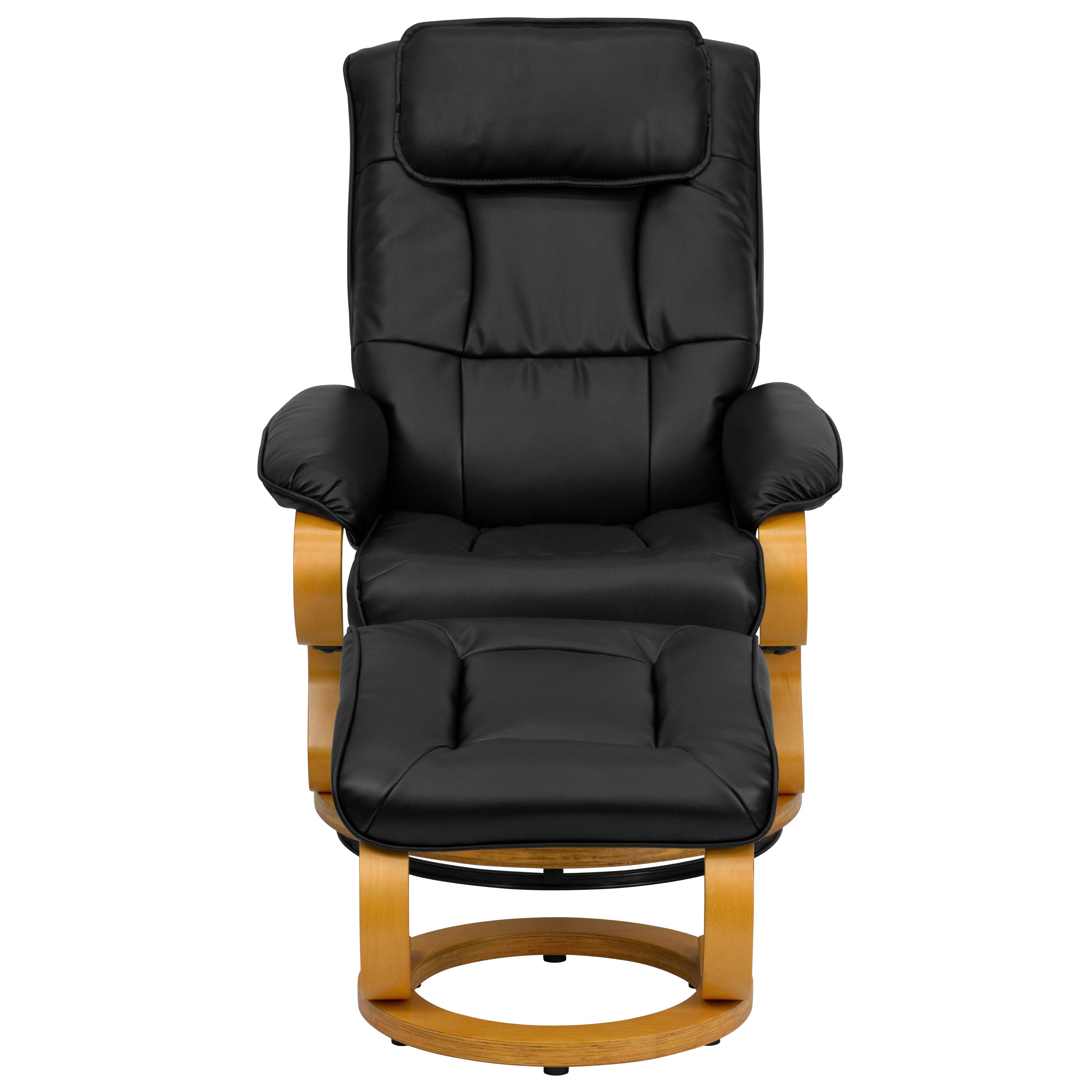 Contemporary Multi-Position Recliner and Ottoman with Swivel Maple Wood Base-Office Recliner-Flash Furniture-Wall2Wall Furnishings