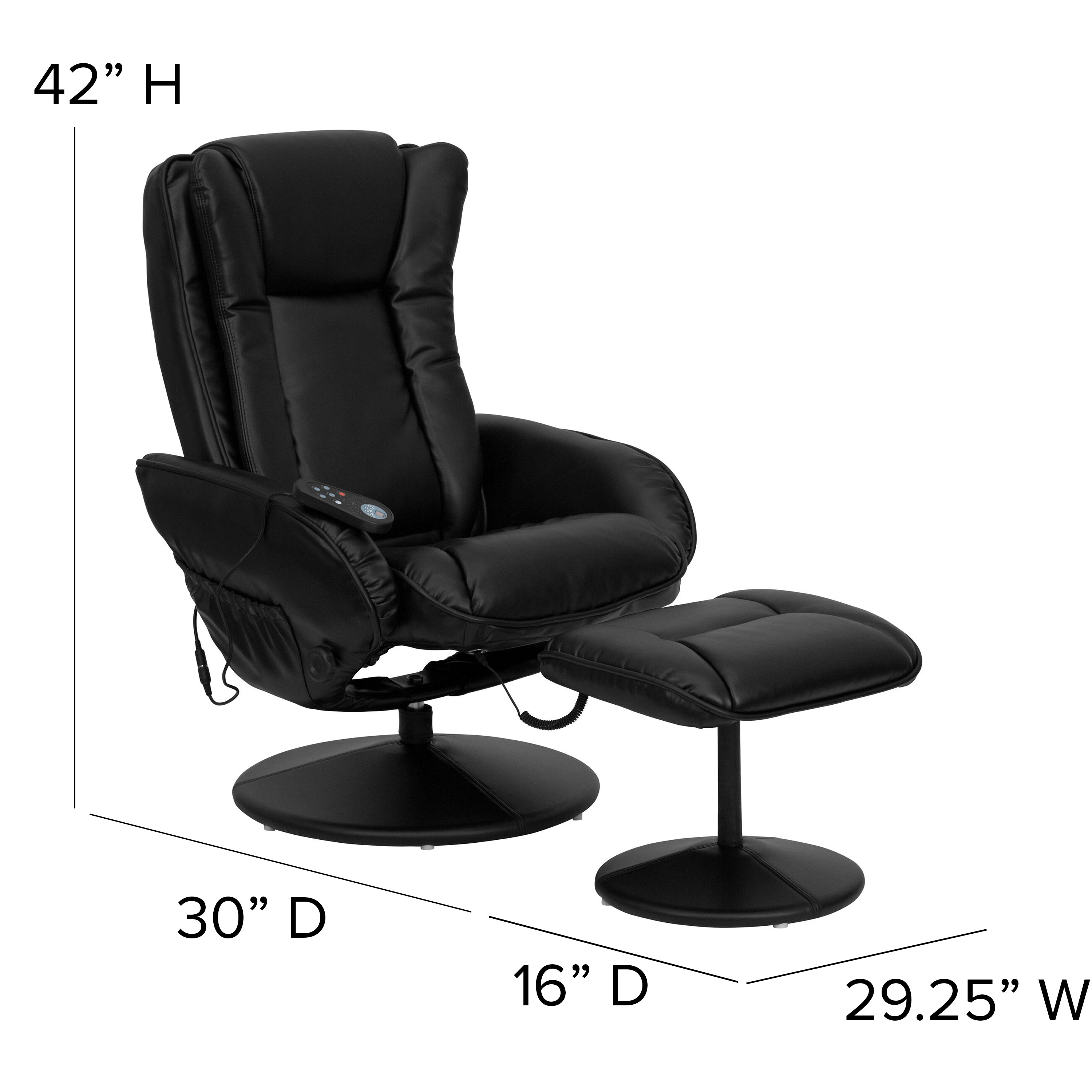 Massaging Multi-Position Plush Recliner with Side Pocket and Ottoman