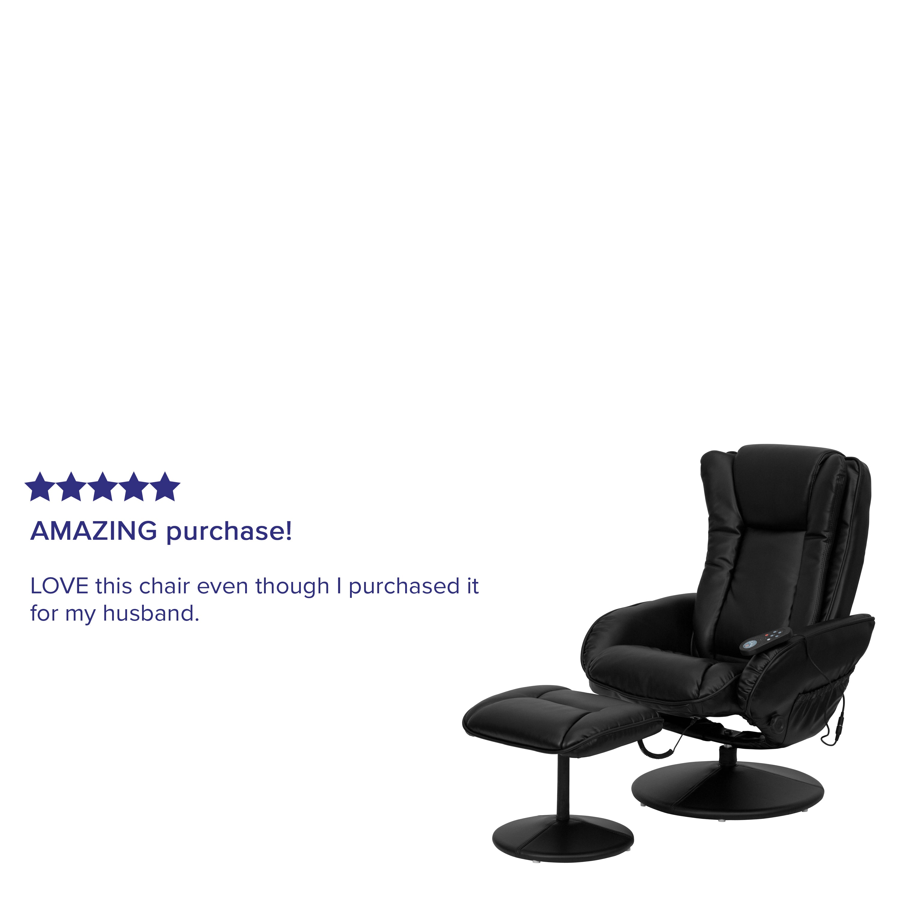 Massaging Multi-Position Plush Recliner with Side Pocket and Ottoman