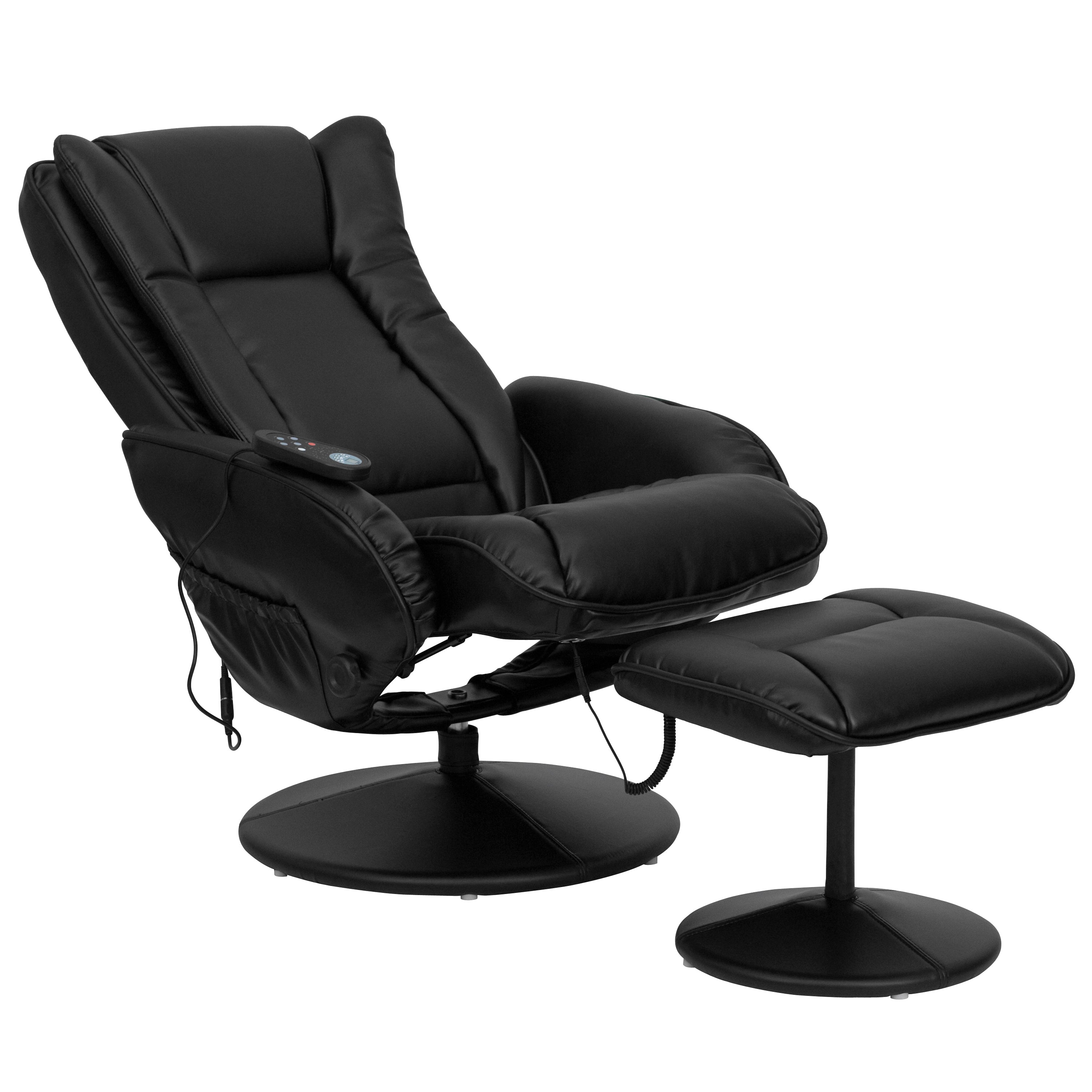 Massaging Multi-Position Plush Recliner with Side Pocket and Ottoman
