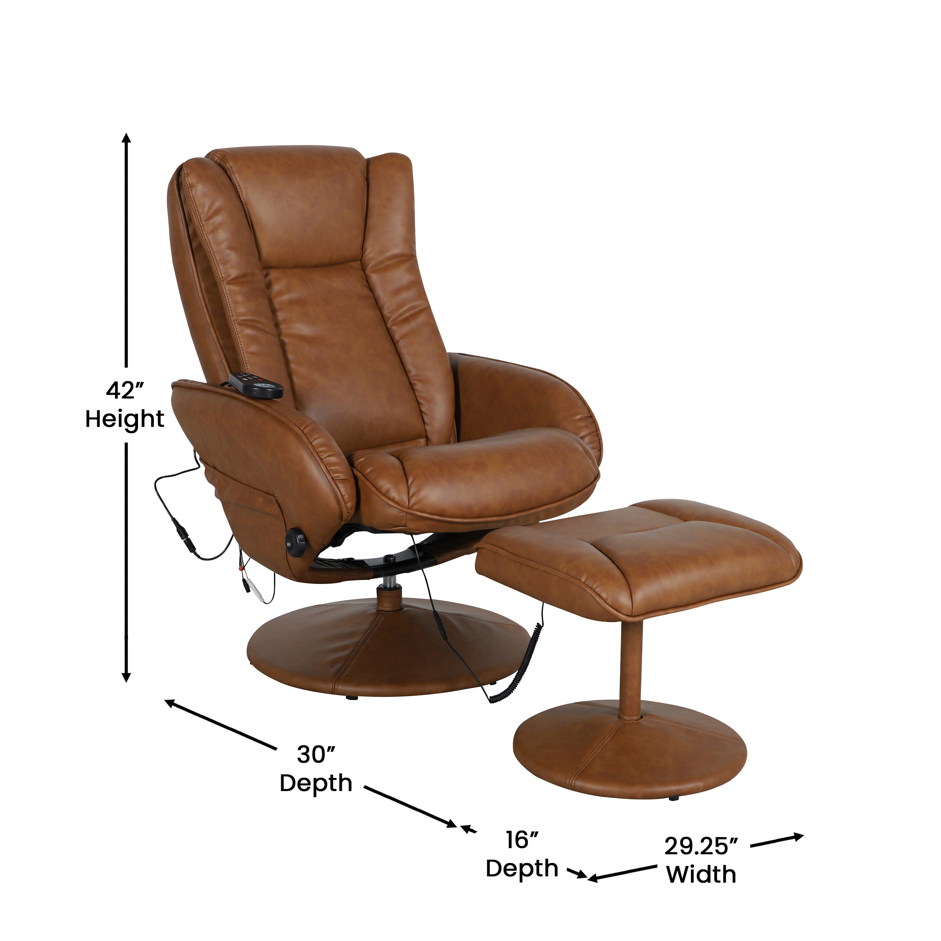 Massaging Multi-Position Plush Recliner with Side Pocket and Ottoman