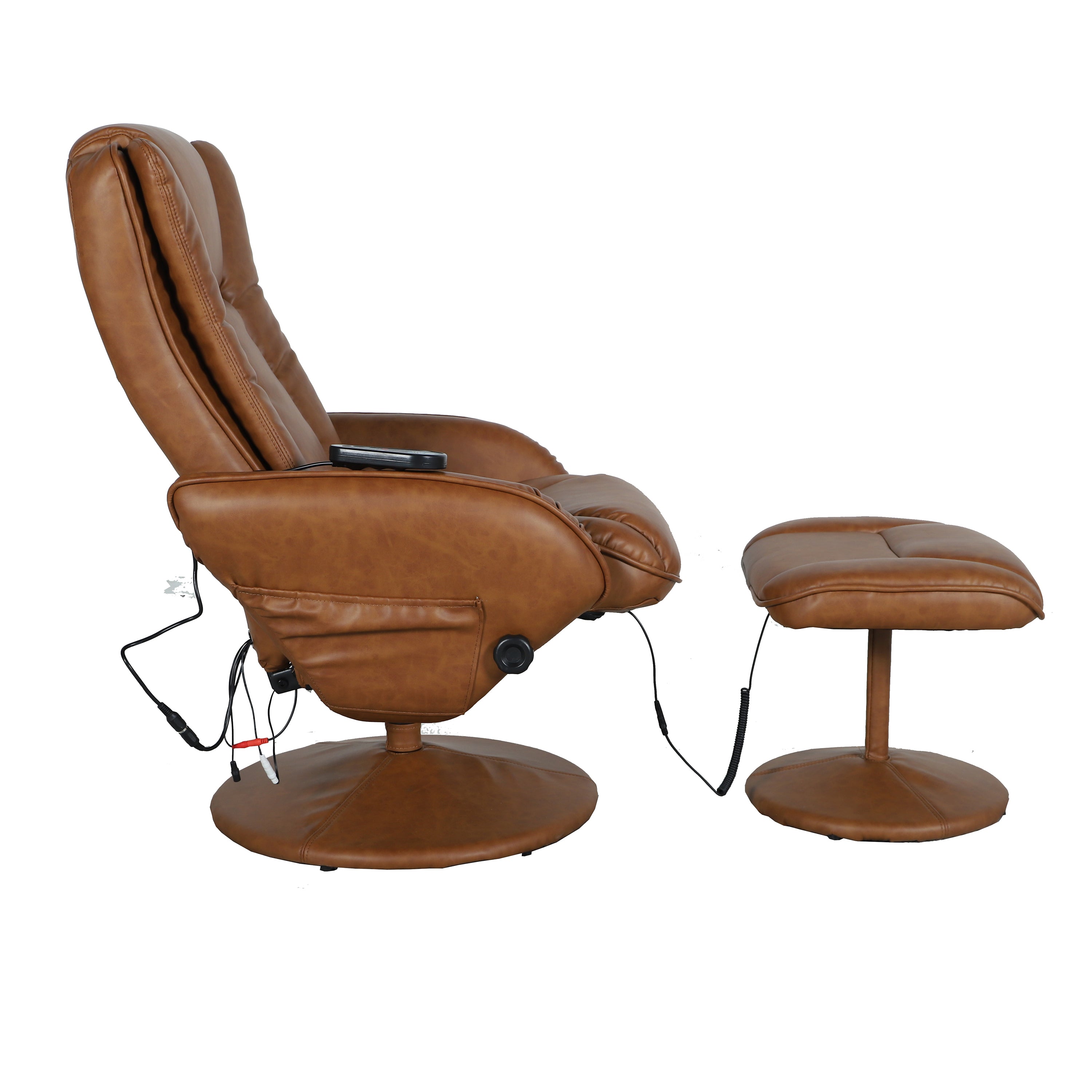 Massaging Multi-Position Plush Recliner with Side Pocket and Ottoman