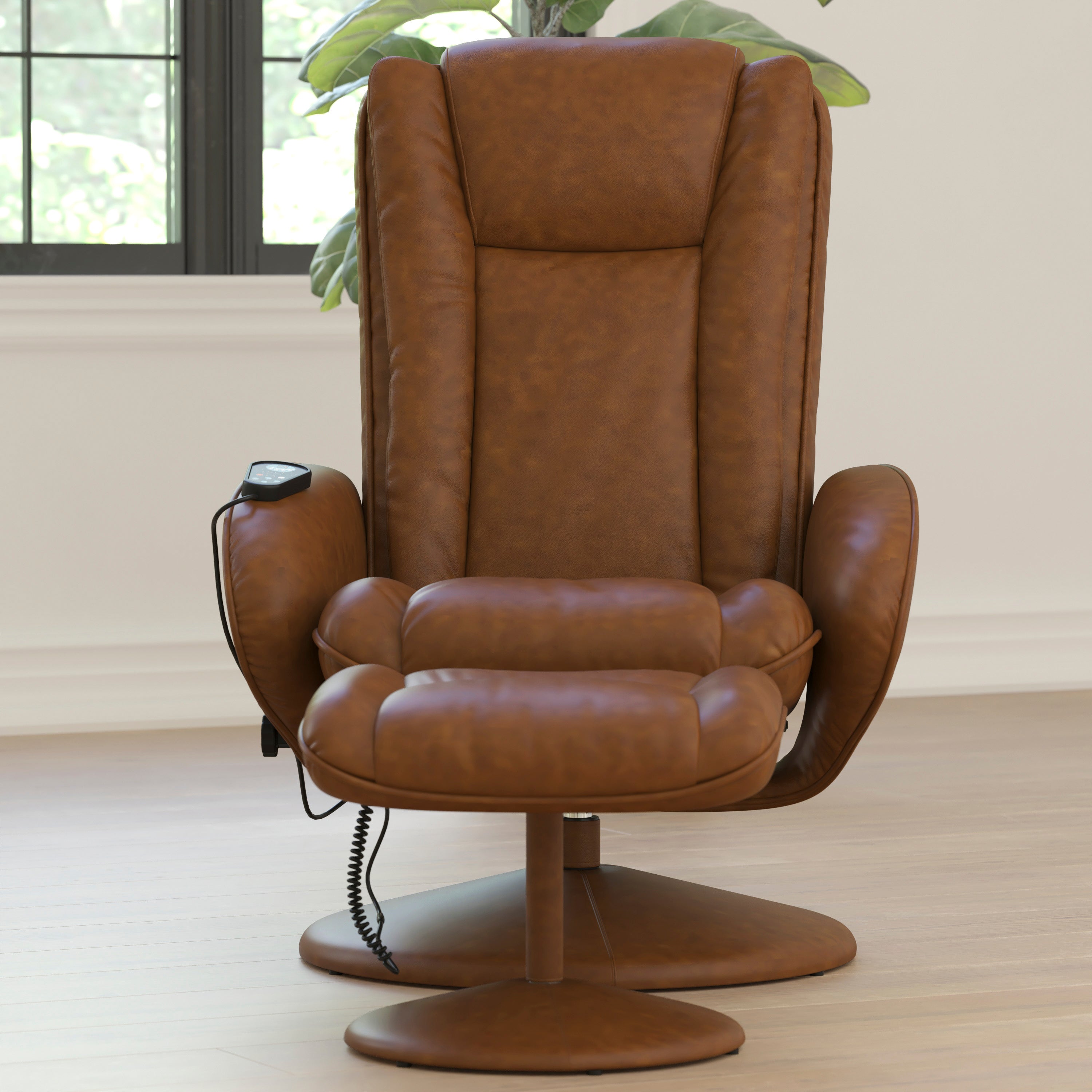 Massaging Multi-Position Plush Recliner with Side Pocket and Ottoman