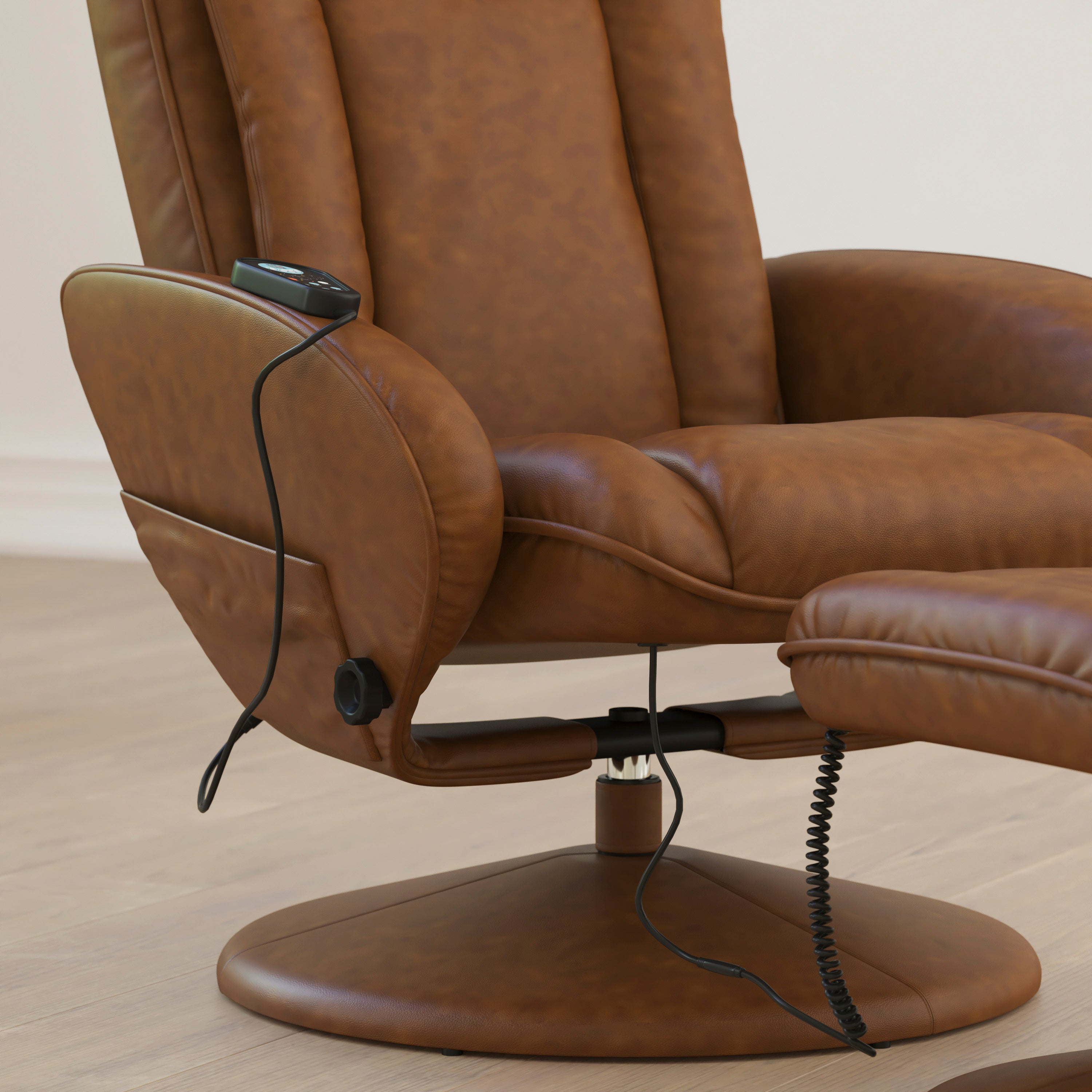Massaging Multi-Position Plush Recliner with Side Pocket and Ottoman