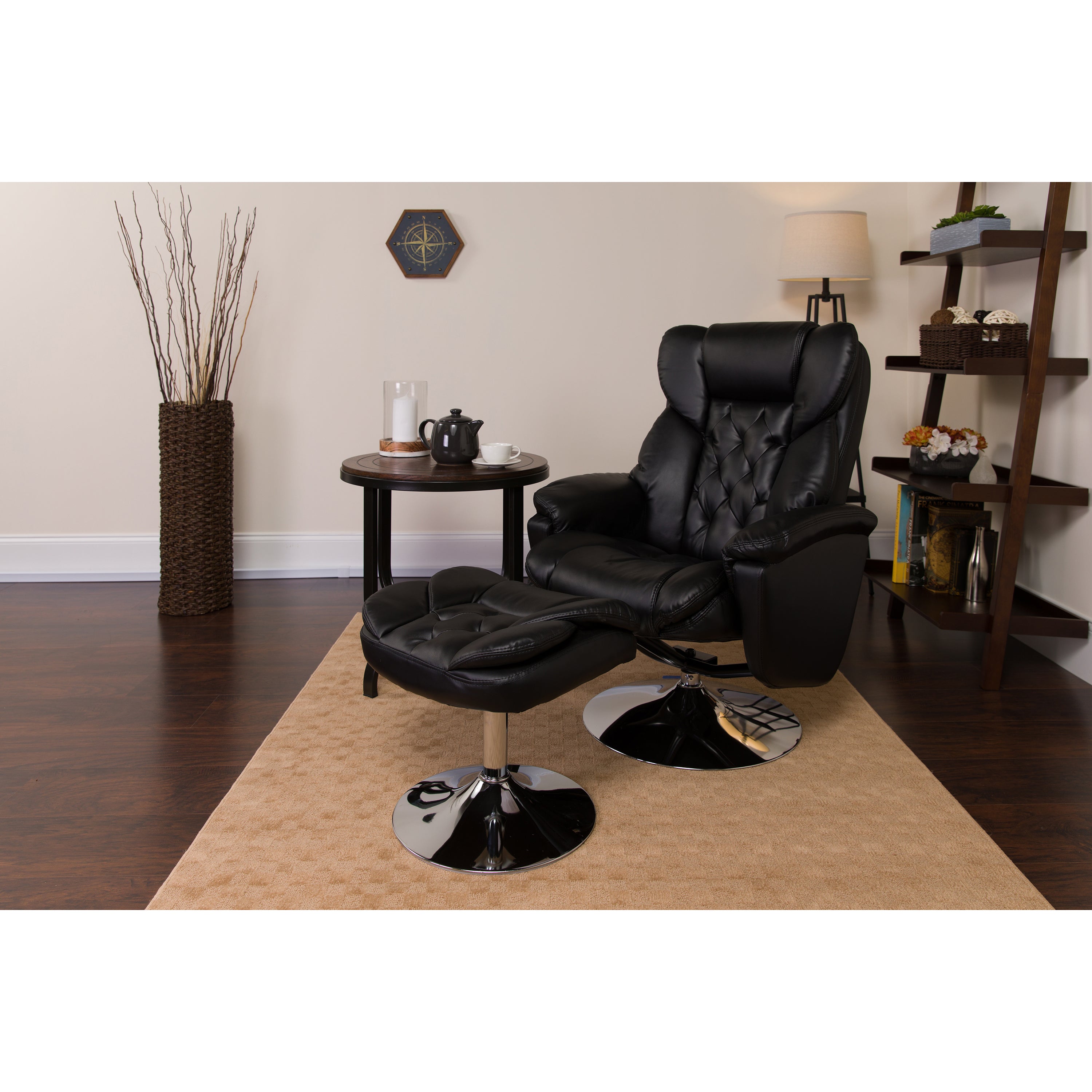 Transitional Multi-Position Recliner and Ottoman with Chrome Base-Office Recliner-Flash Furniture-Wall2Wall Furnishings