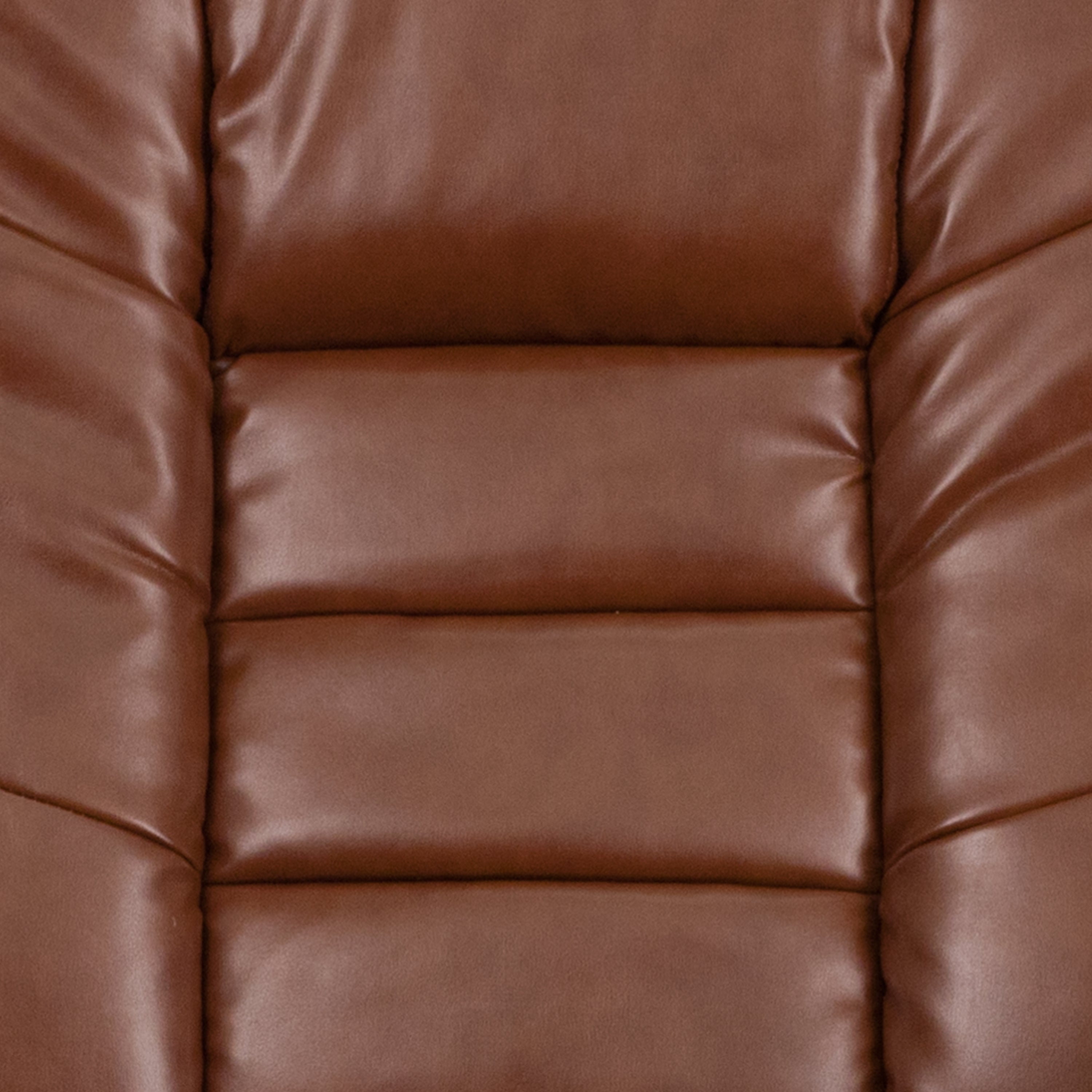 Contemporary LeatherSoft Recliner with Horizontal Stitching and Ottoman with Swiveling Mahogany Wood Base