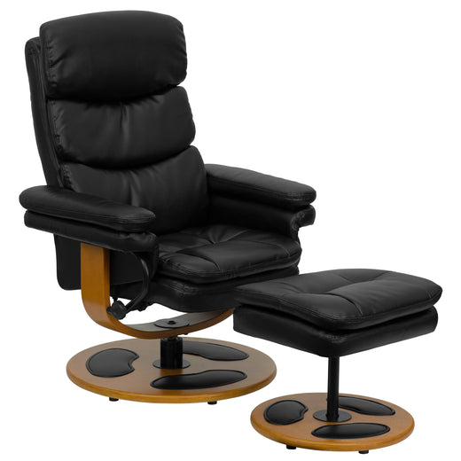 Contemporary Multi-Position Recliner and Ottoman with Wood Base