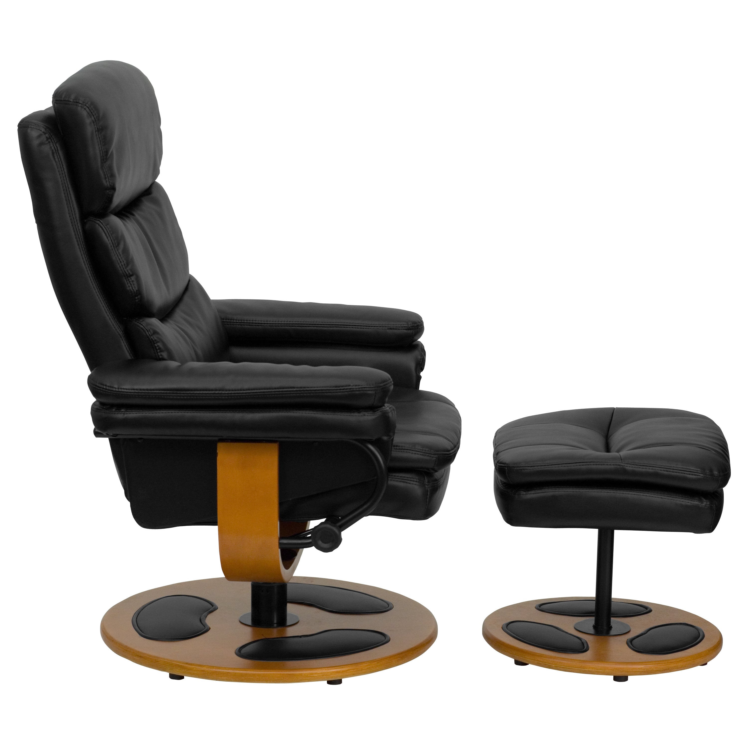 Contemporary Multi-Position Recliner and Ottoman with Wood Base