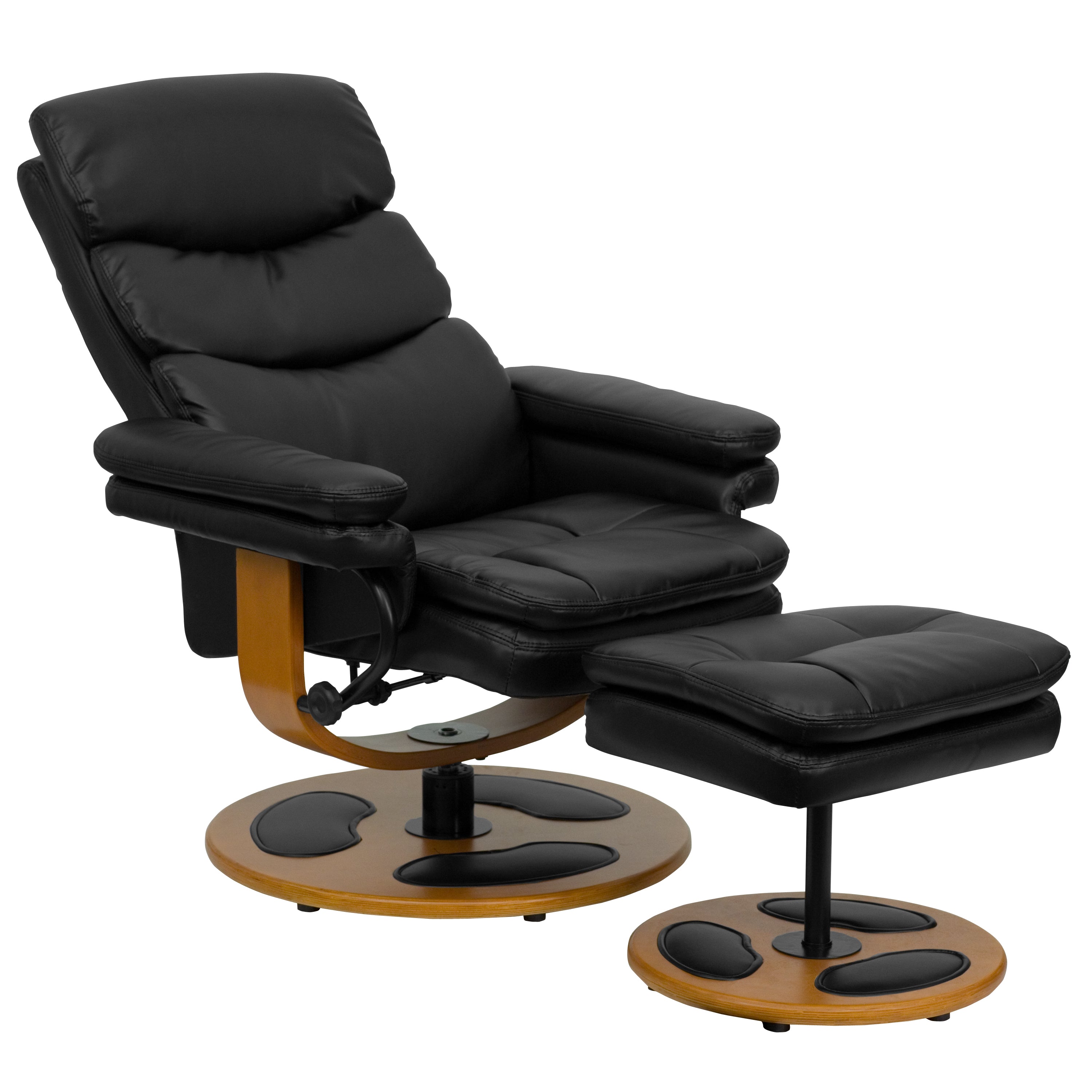 Contemporary Multi-Position Recliner and Ottoman with Wood Base-Office Recliner-Flash Furniture-Wall2Wall Furnishings