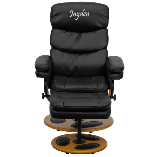 Personalized Contemporary Multi-Position Recliner and Ottoman with Wood Base
