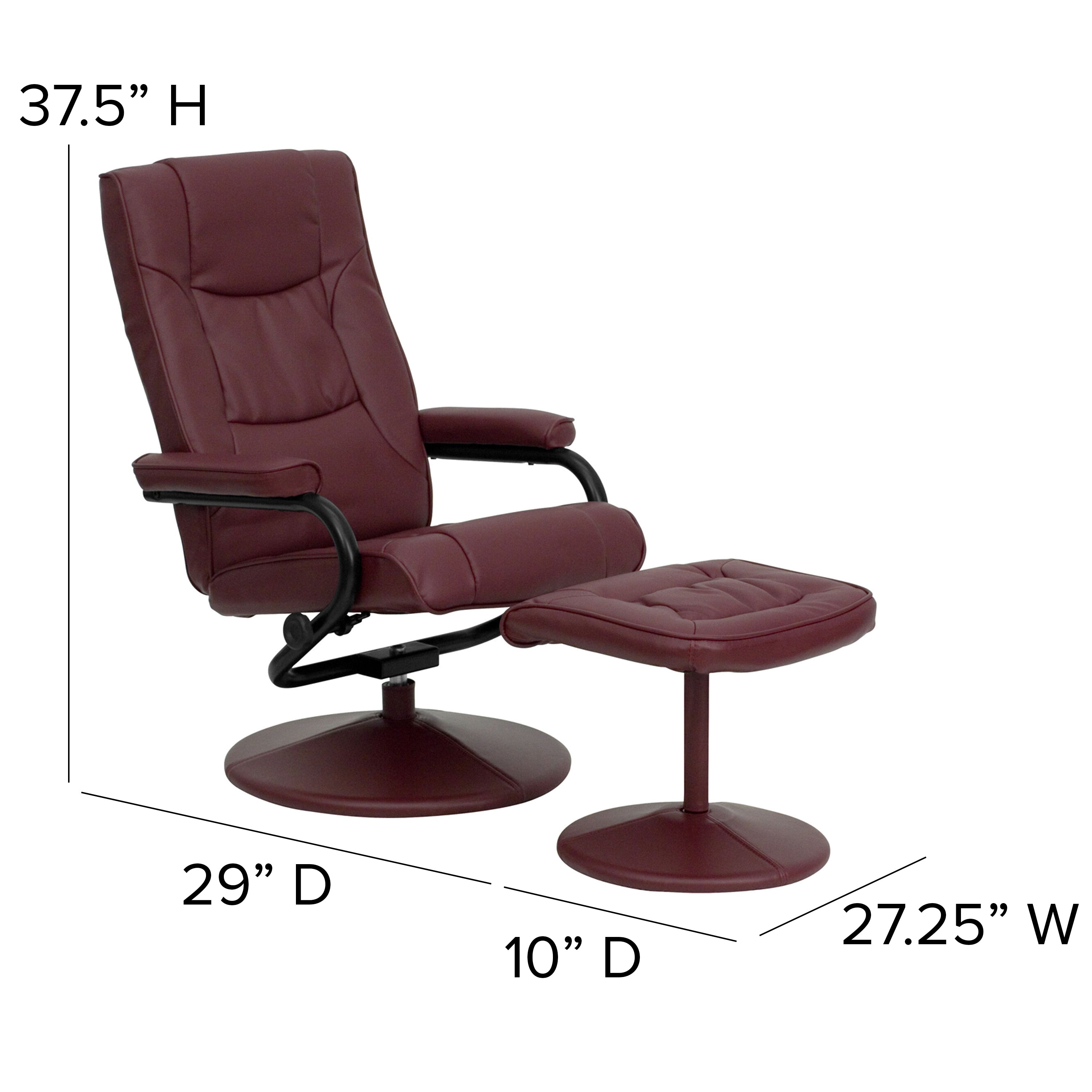 Contemporary Multi-Position Recliner and Ottoman with Wrapped Base-Office Recliner-Flash Furniture-Wall2Wall Furnishings