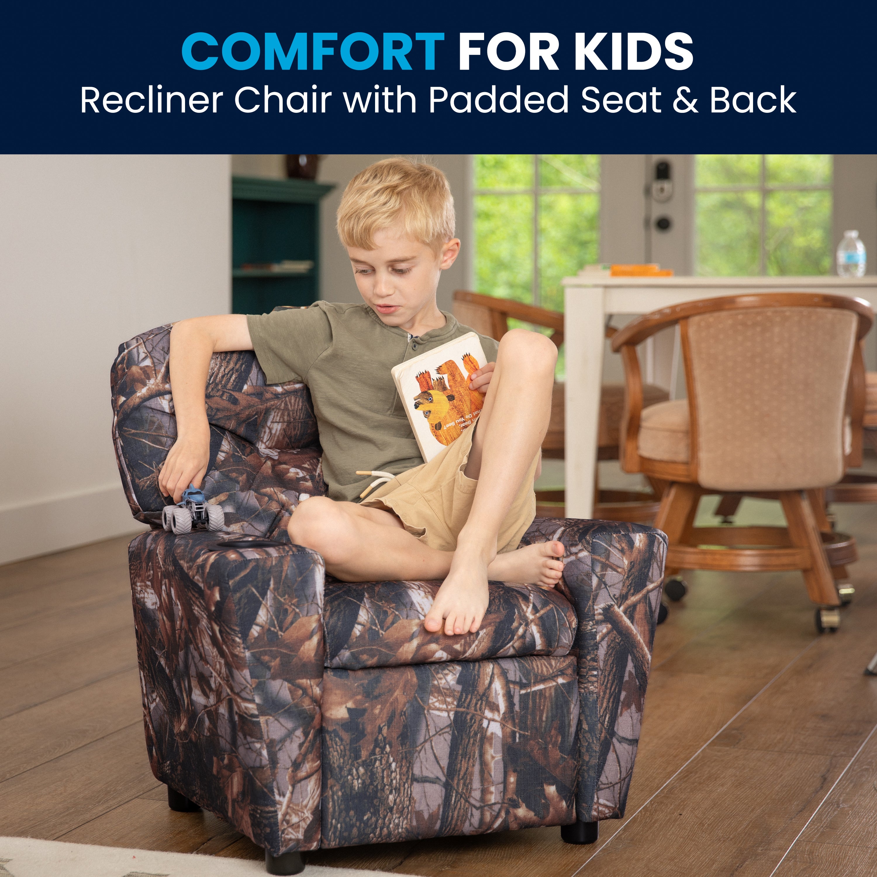 Contemporary Kids Recliner with Cup Holder