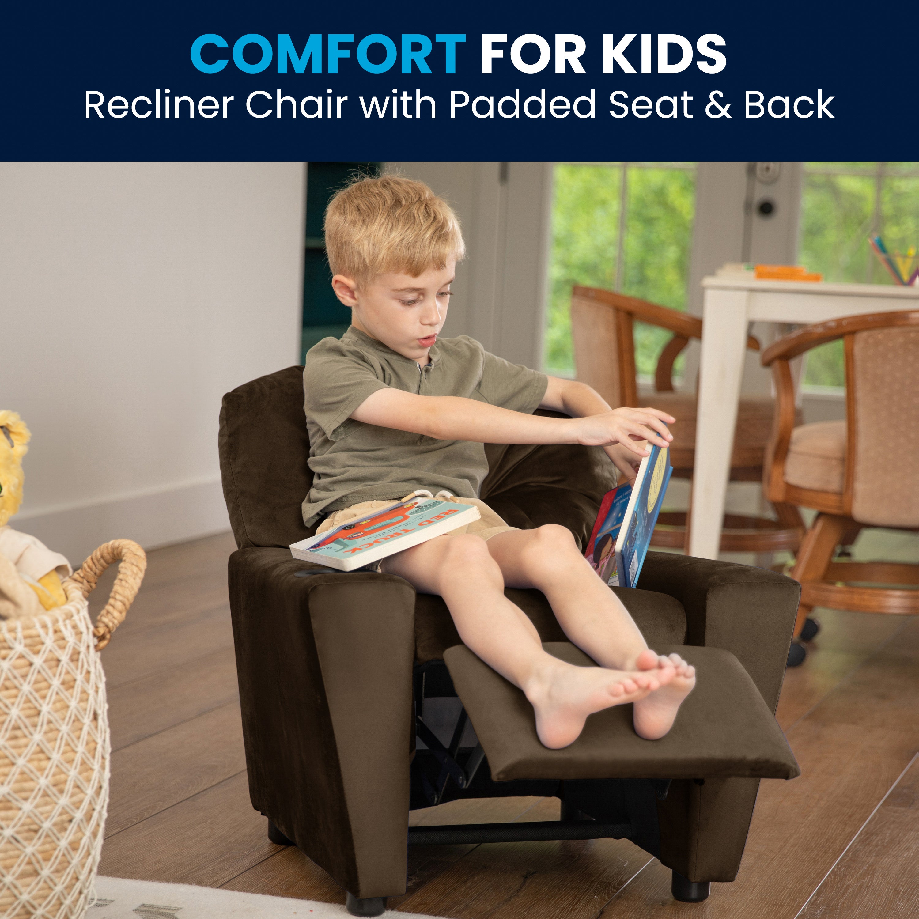 Contemporary Kids Recliner with Cup Holder