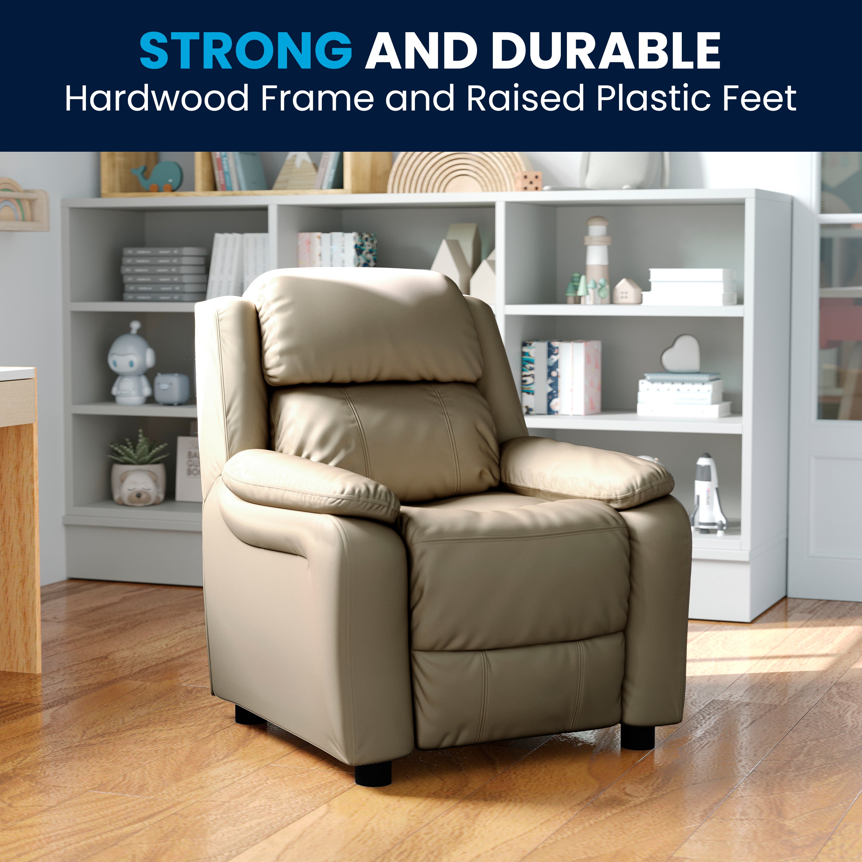 Deluxe Padded Contemporary Kids Recliner with Storage Arms