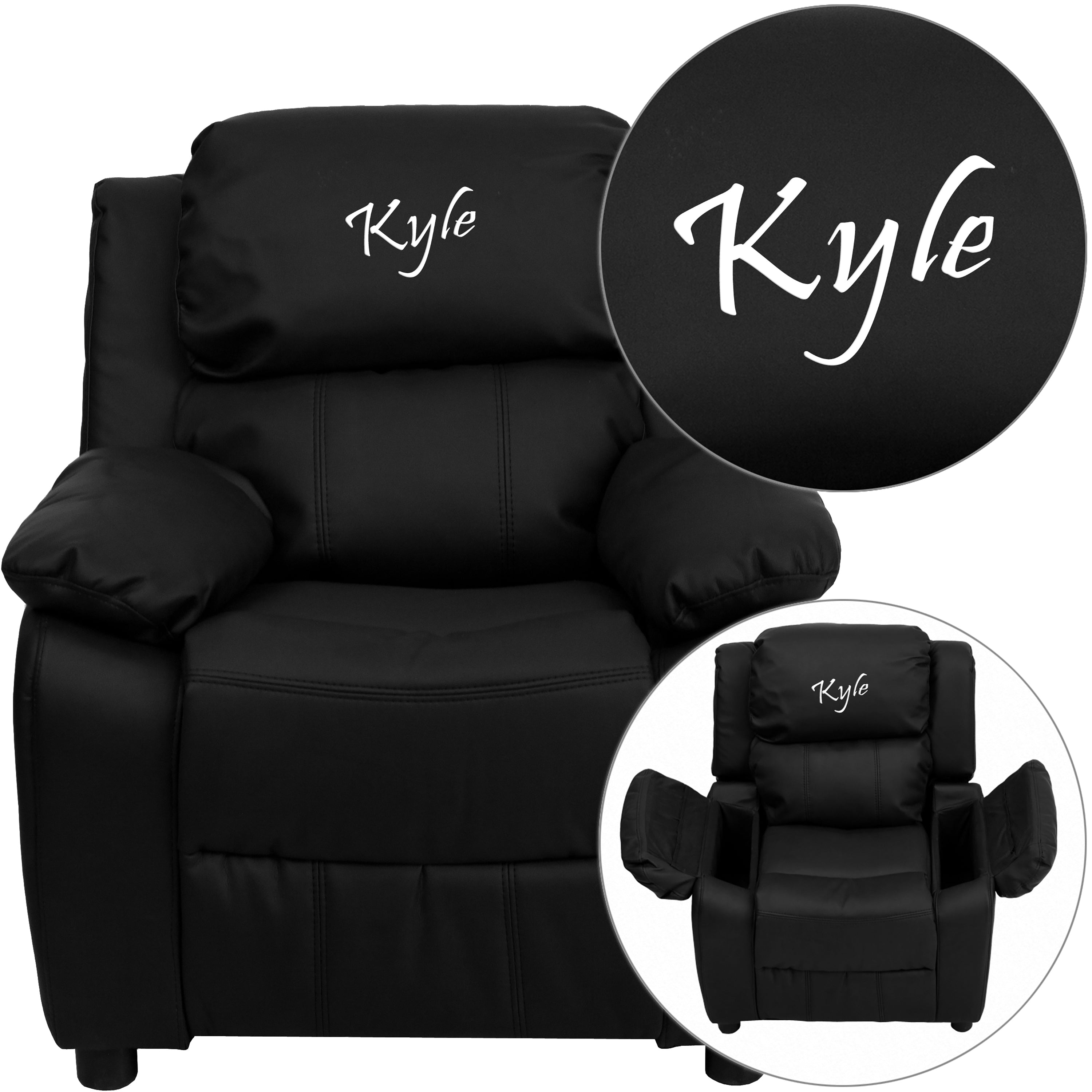 Personalized Deluxe Padded Kids Recliner with Storage Arms