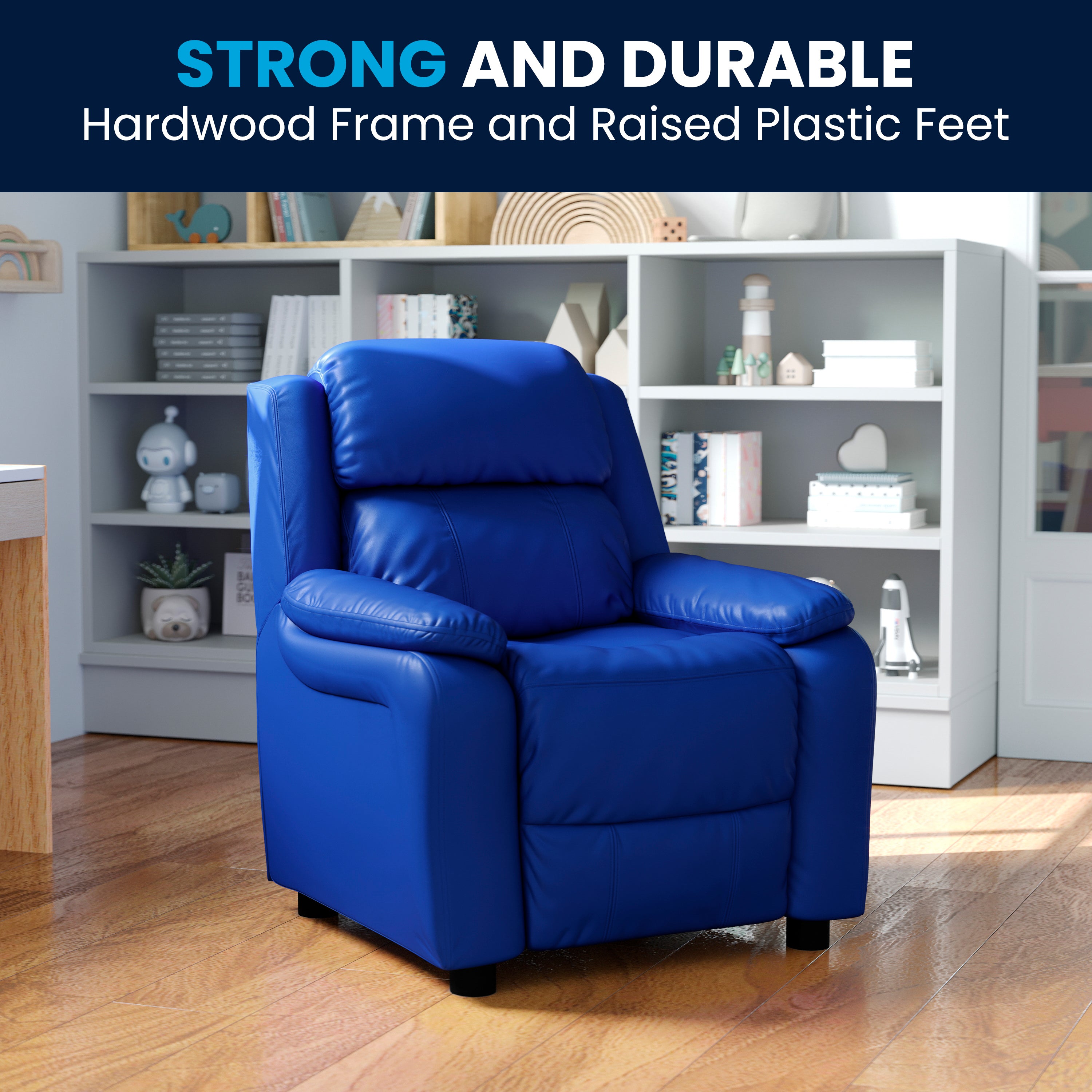 Deluxe Padded Contemporary Kids Recliner with Storage Arms