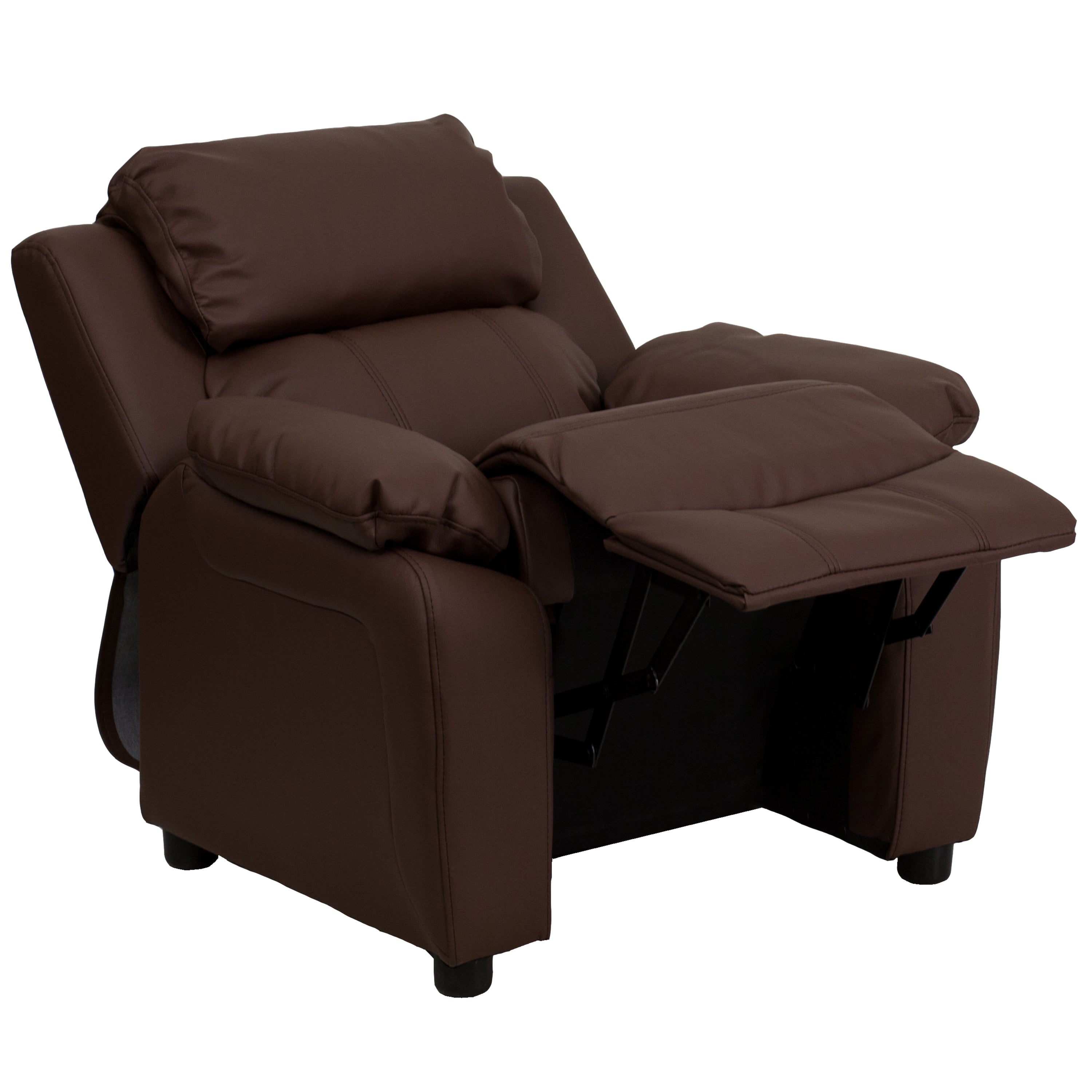 Deluxe Padded Contemporary Kids Recliner with Storage Arms