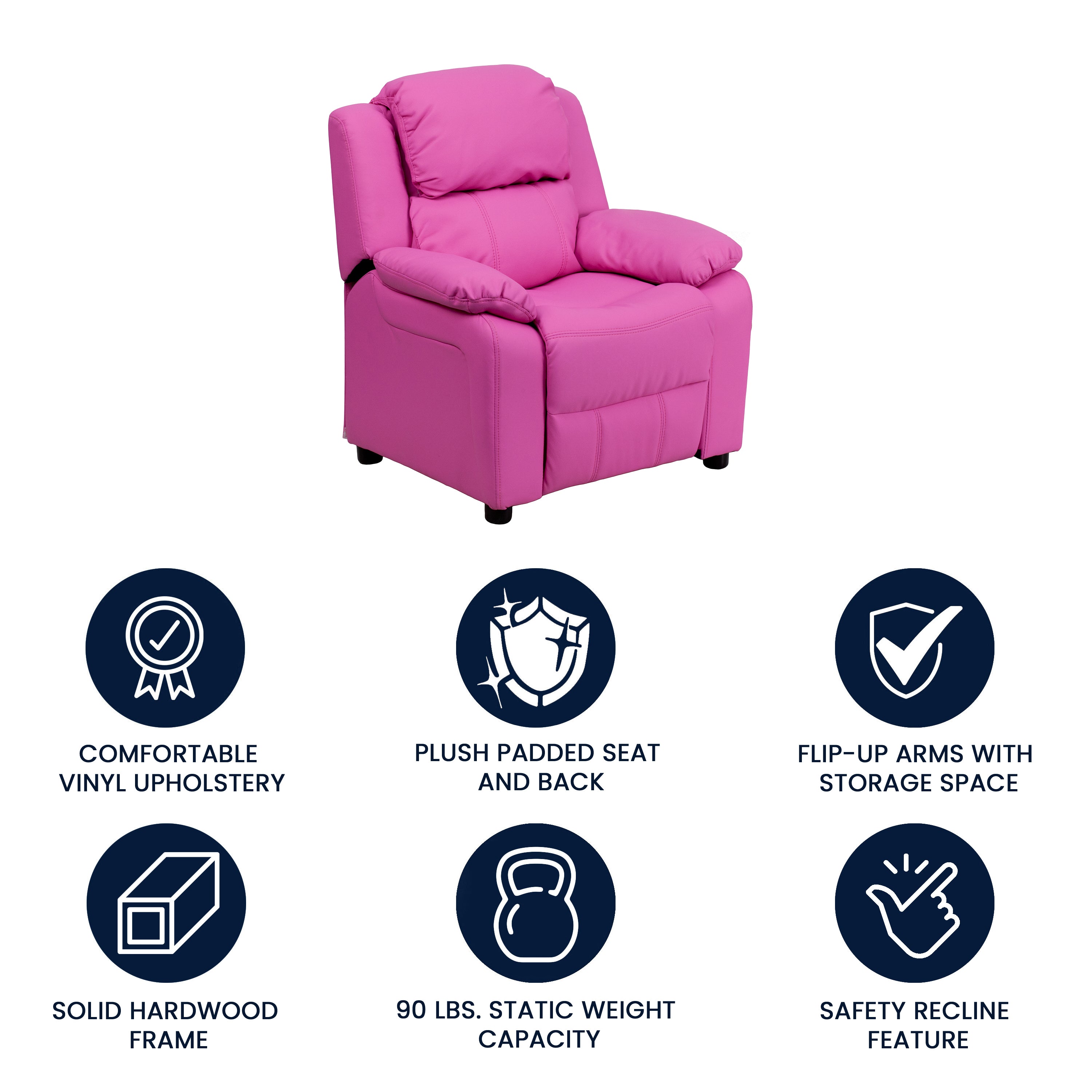 Deluxe Padded Contemporary Kids Recliner with Storage Arms