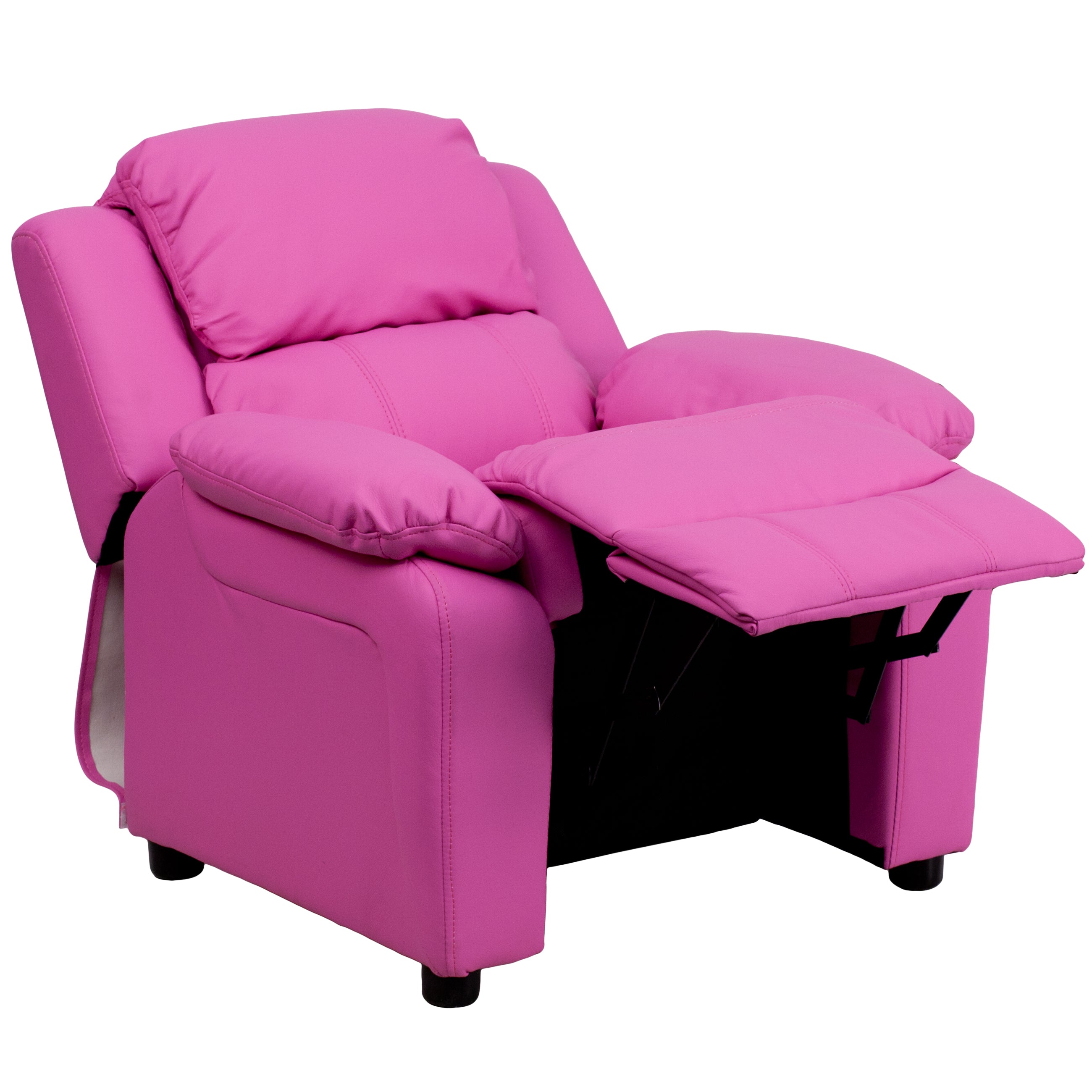 Deluxe Padded Contemporary Kids Recliner with Storage Arms