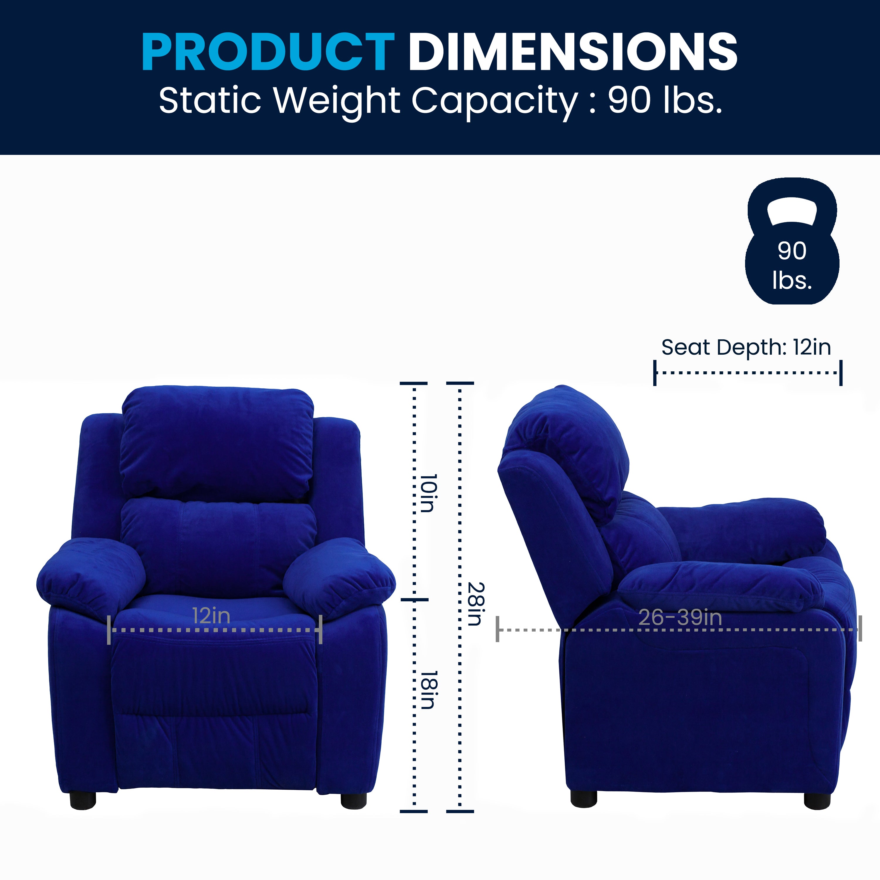 Deluxe Padded Contemporary Kids Recliner with Storage Arms