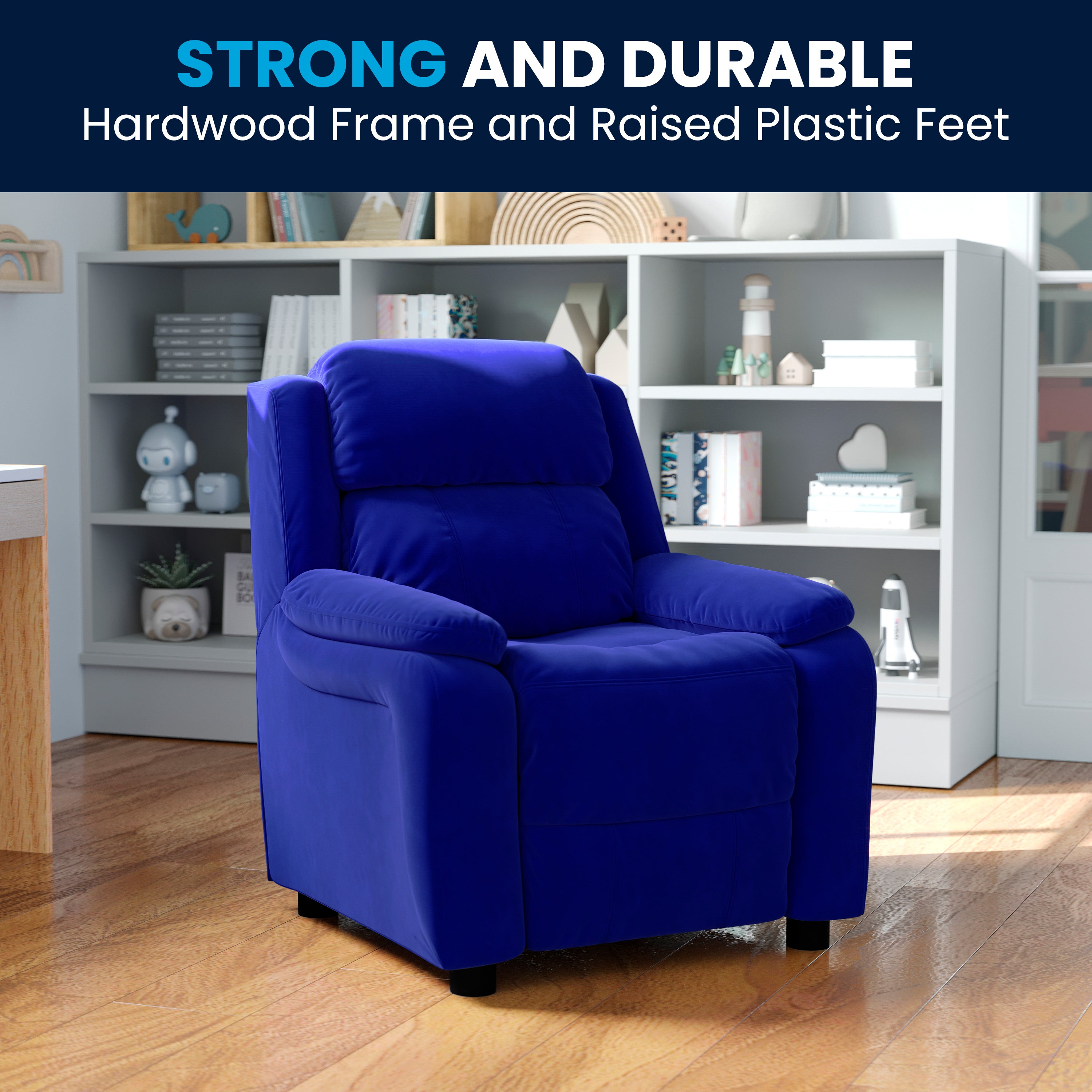 Deluxe Padded Contemporary Kids Recliner with Storage Arms