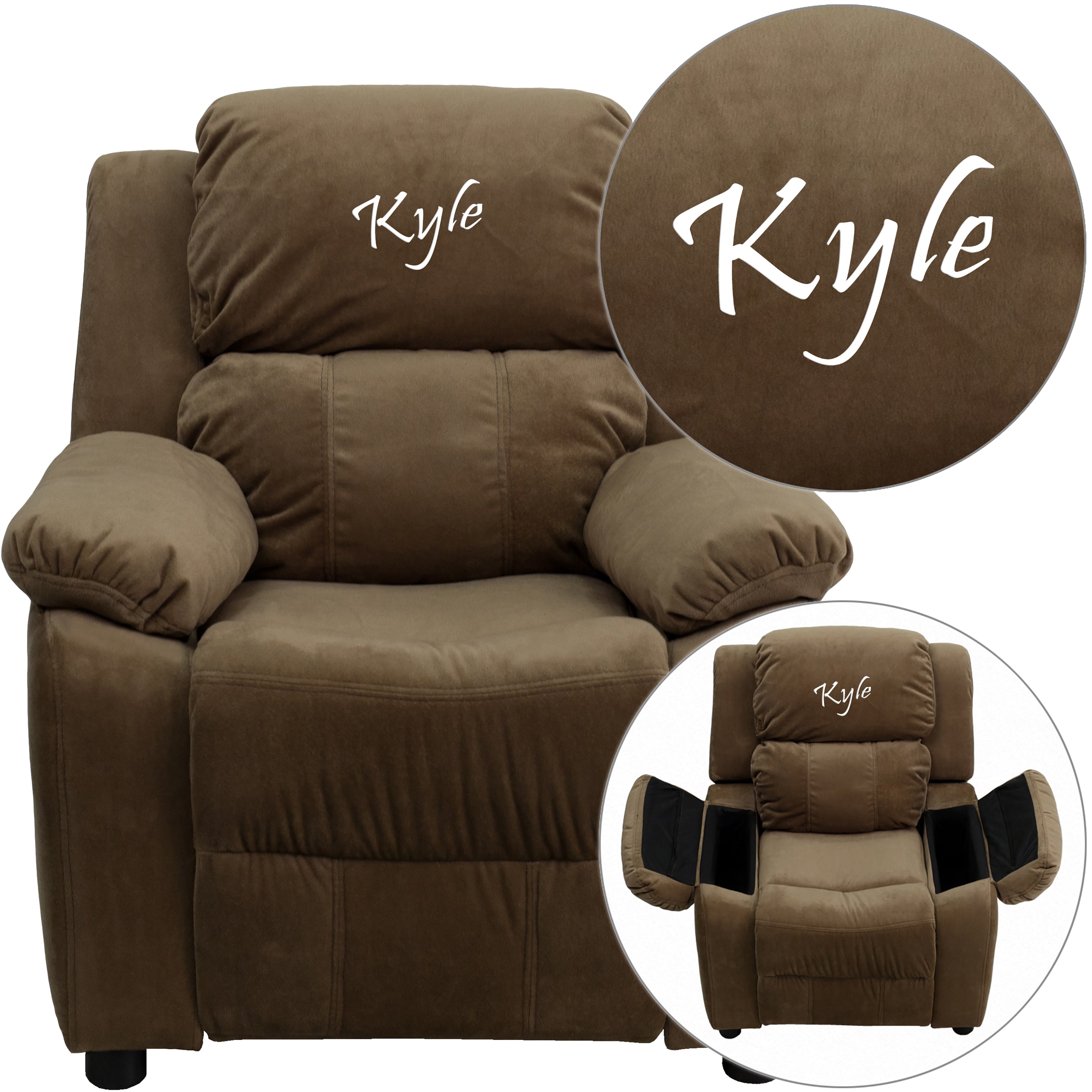 Personalized Deluxe Padded Kids Recliner with Storage Arms