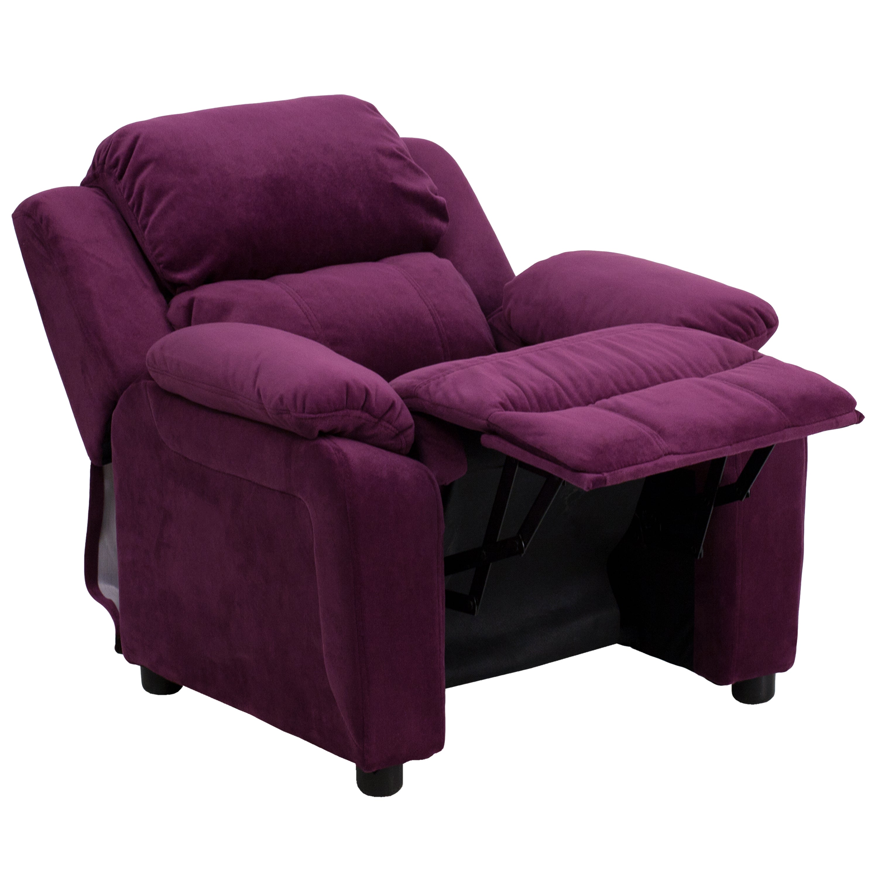 Deluxe Padded Contemporary Kids Recliner with Storage Arms