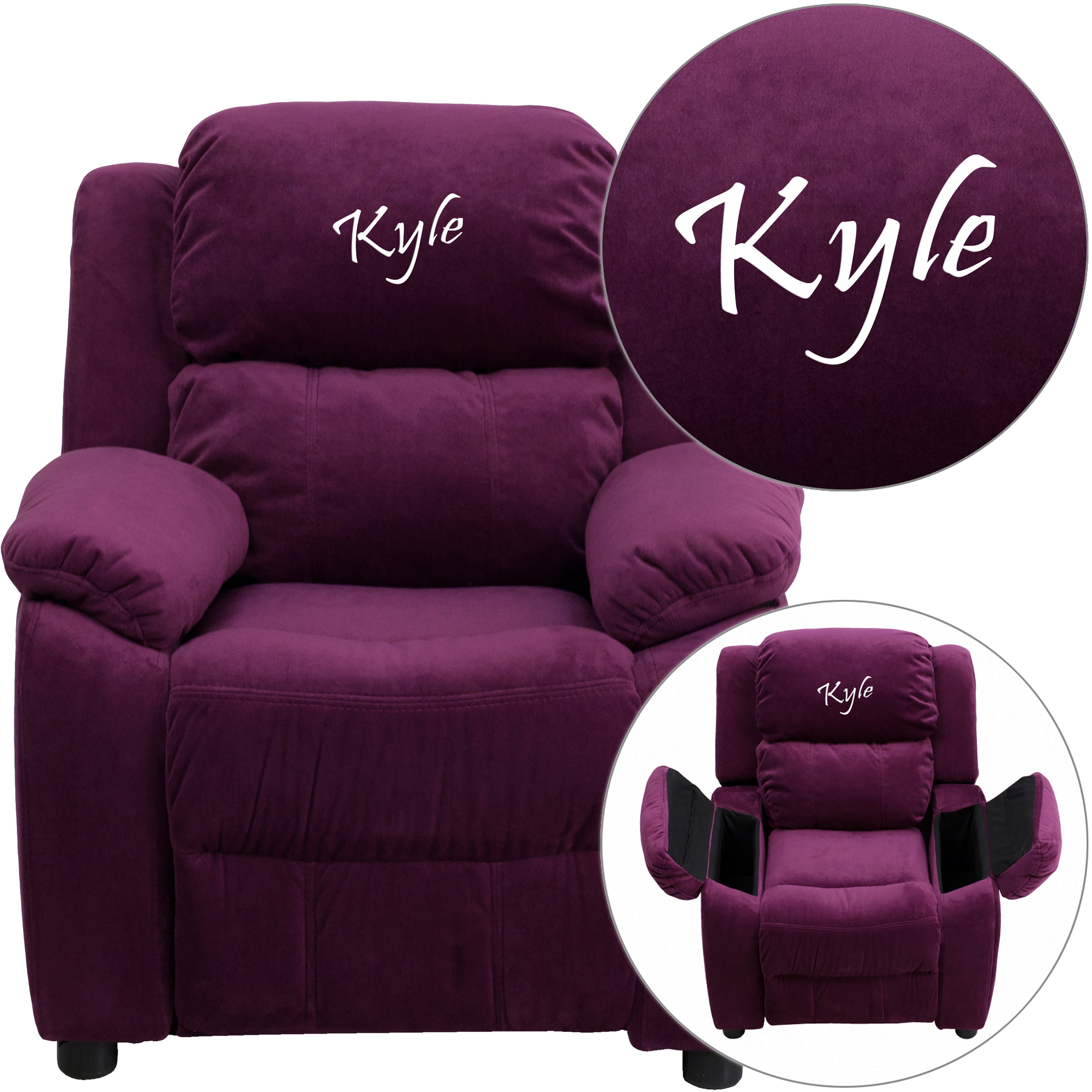 Personalized Deluxe Padded Kids Recliner with Storage Arms