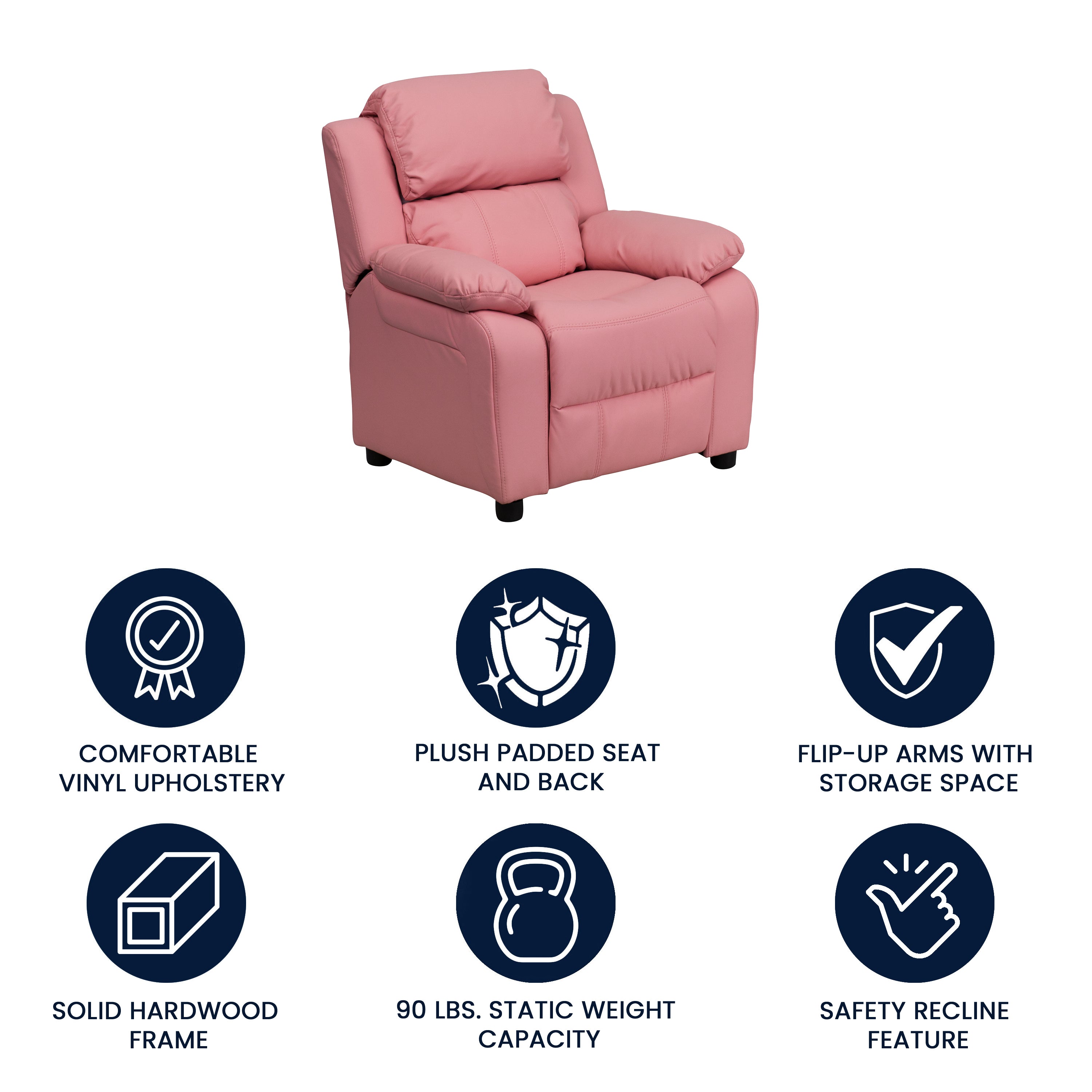 Deluxe Padded Contemporary Kids Recliner with Storage Arms