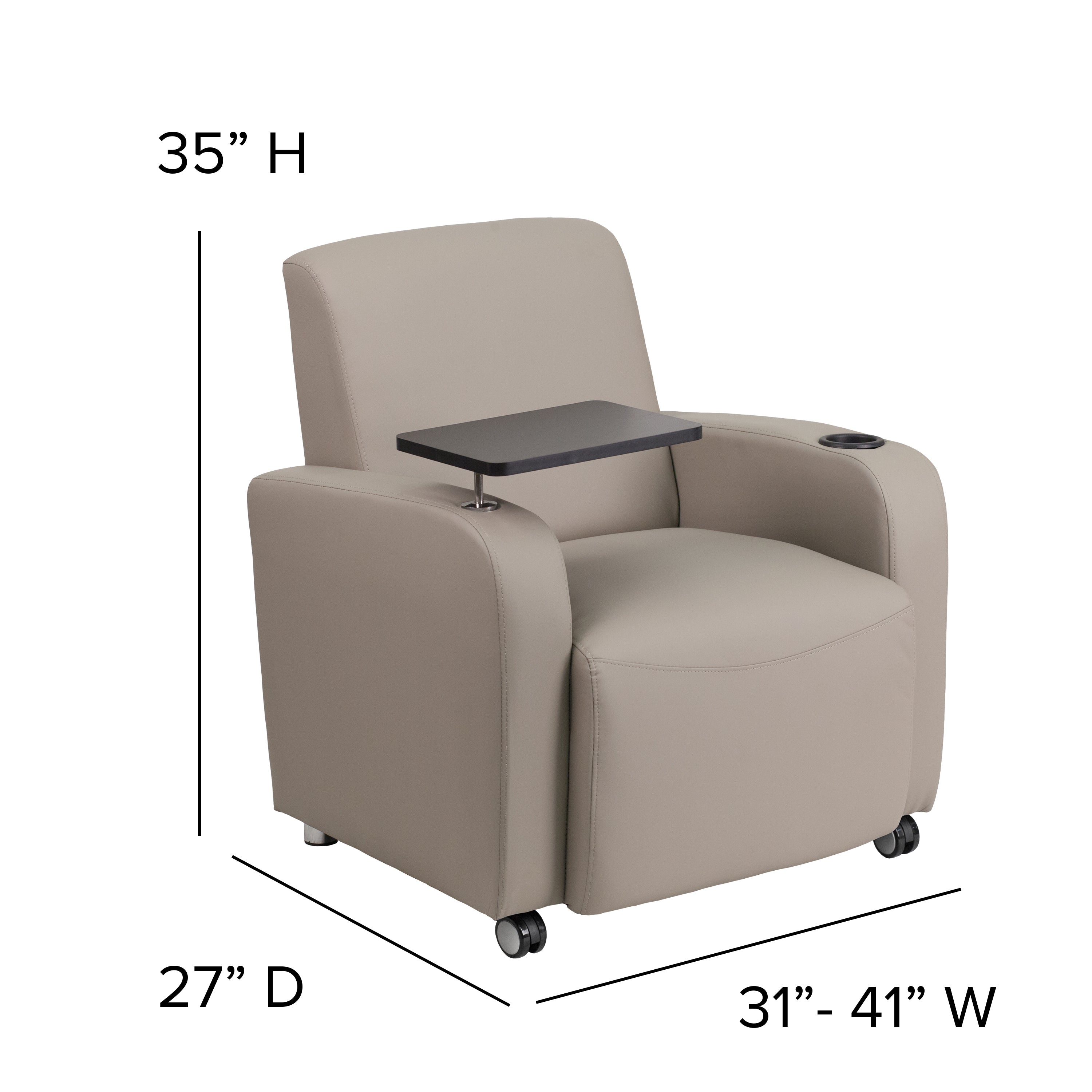 LeatherSoft Guest Chair with Tablet Arm, Front Wheel Casters and Cup Holder-Tablet Reception Chair-Flash Furniture-Wall2Wall Furnishings