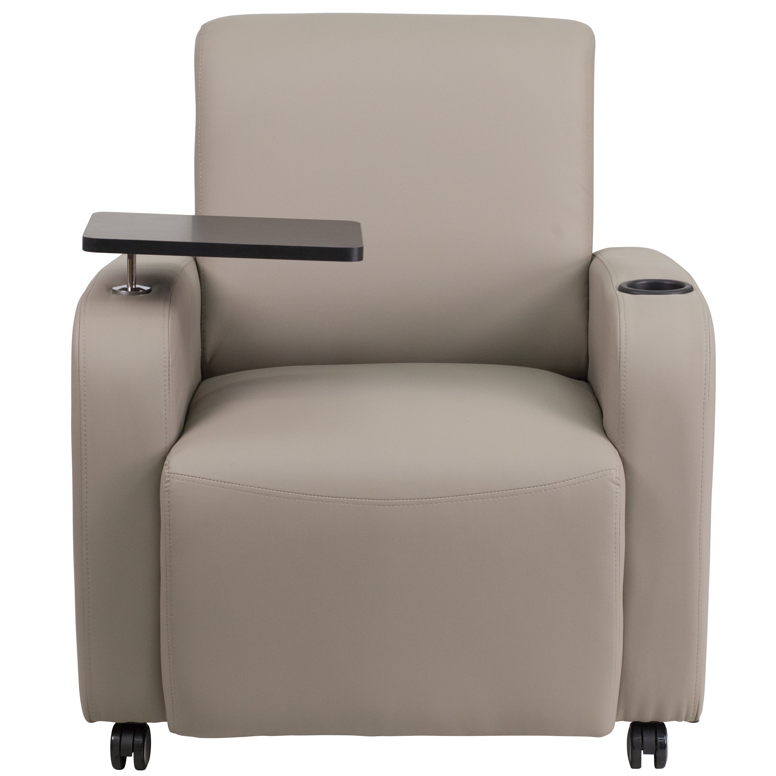 LeatherSoft Guest Chair with Tablet Arm, Front Wheel Casters and Cup Holder-Tablet Reception Chair-Flash Furniture-Wall2Wall Furnishings