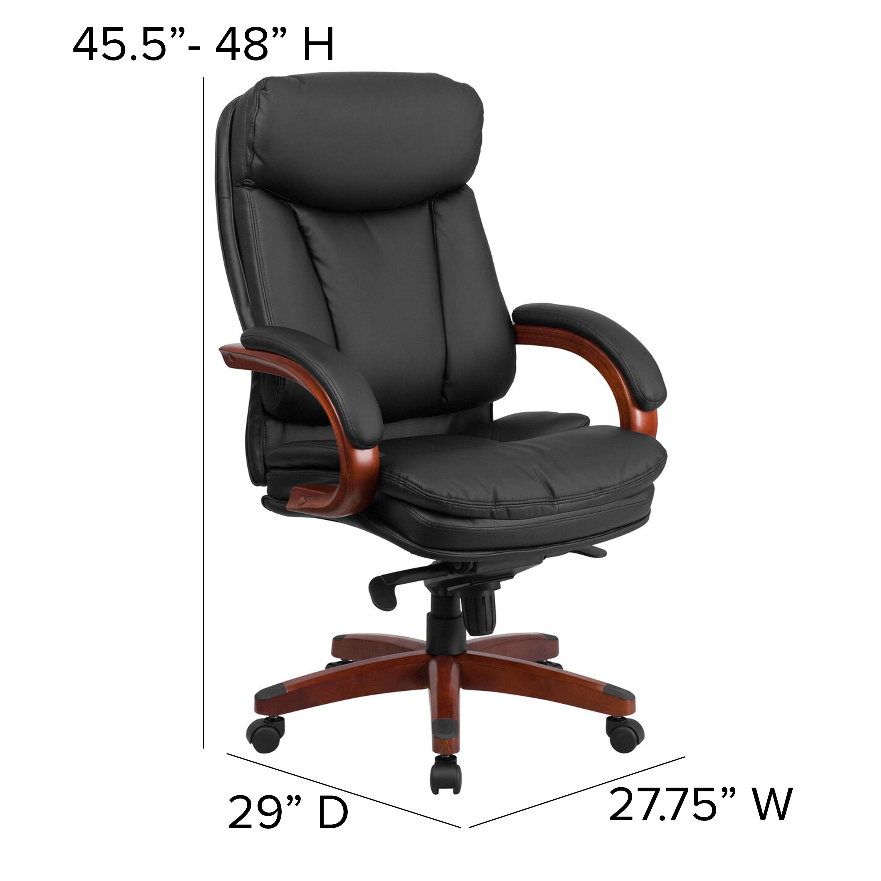 High Back LeatherSoft Executive Swivel Ergonomic Office Chair with Synchro-Tilt Mechanism, Mahogany Wood Base and Arms