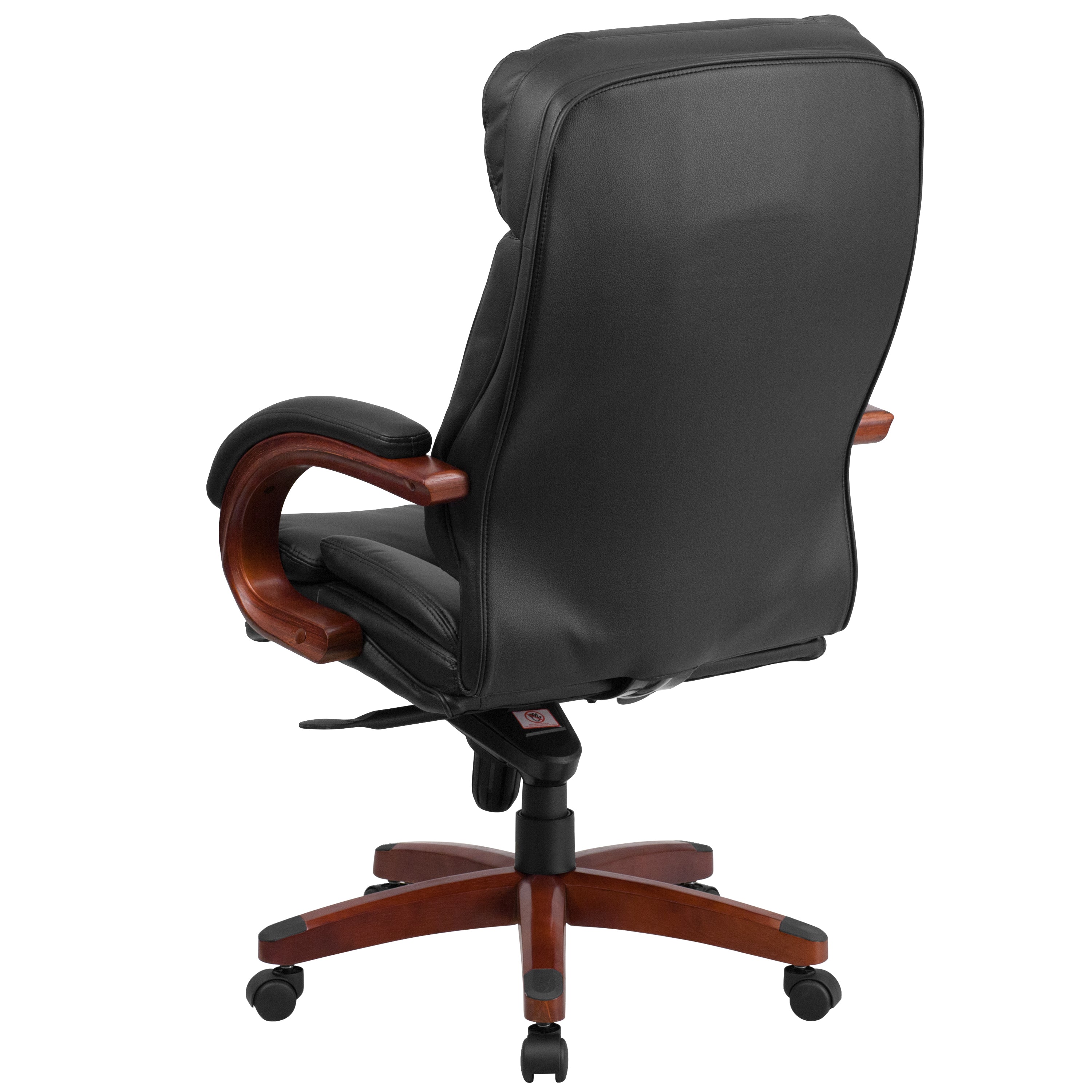 High Back LeatherSoft Executive Swivel Ergonomic Office Chair with Synchro-Tilt Mechanism, Mahogany Wood Base and Arms