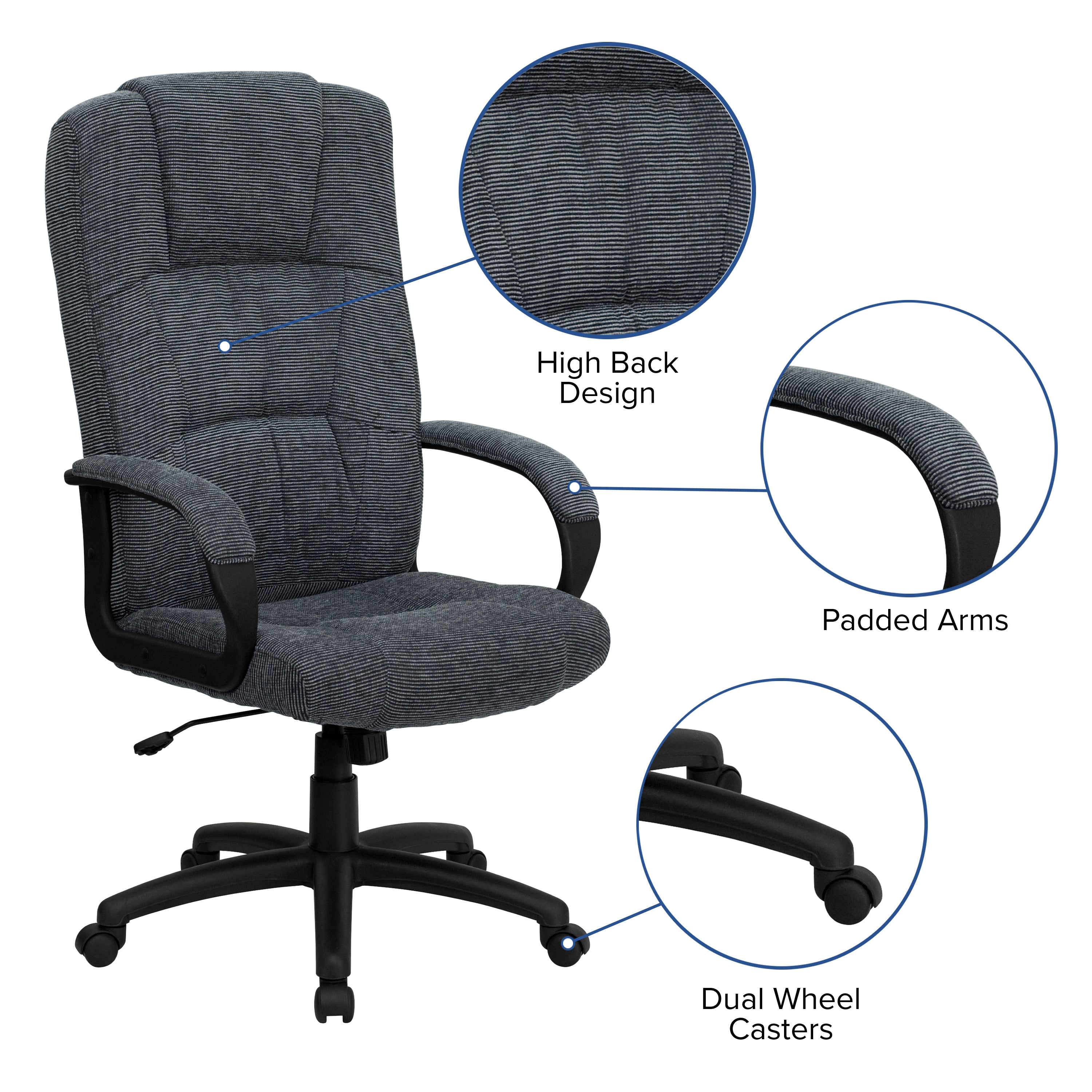 High Back Fabric Executive Swivel Office Chair with Arms-Office Chair-Flash Furniture-Wall2Wall Furnishings