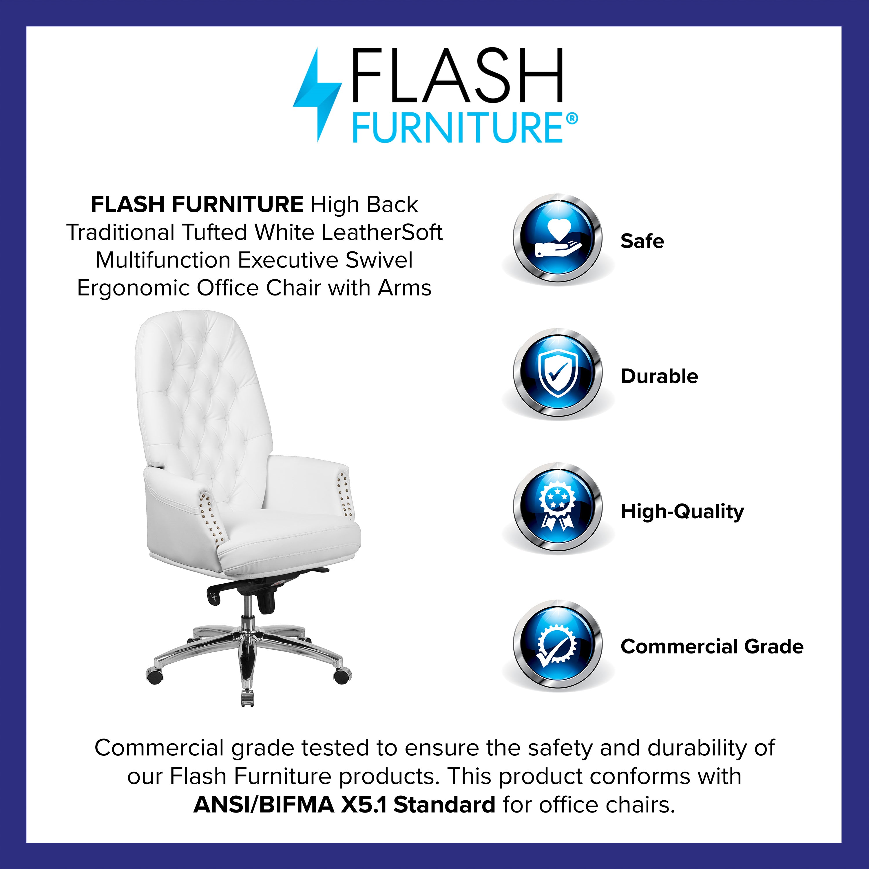 High Back Traditional Tufted LeatherSoft Multifunction Executive Swivel Ergonomic Office Chair with Arms