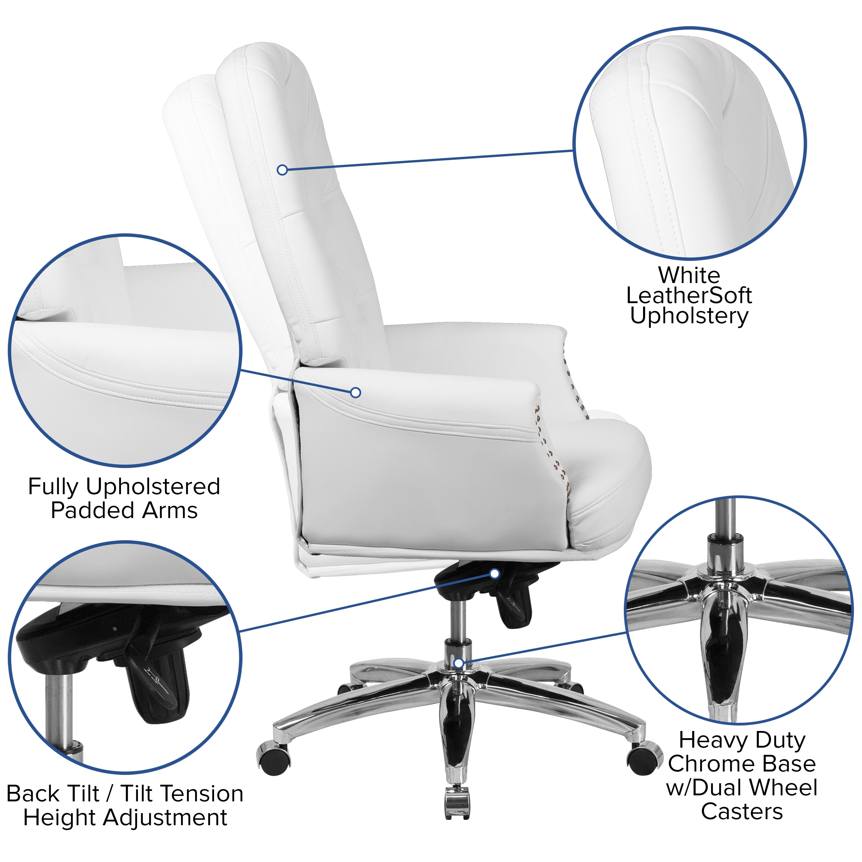High Back Traditional Tufted LeatherSoft Multifunction Executive Swivel Ergonomic Office Chair with Arms