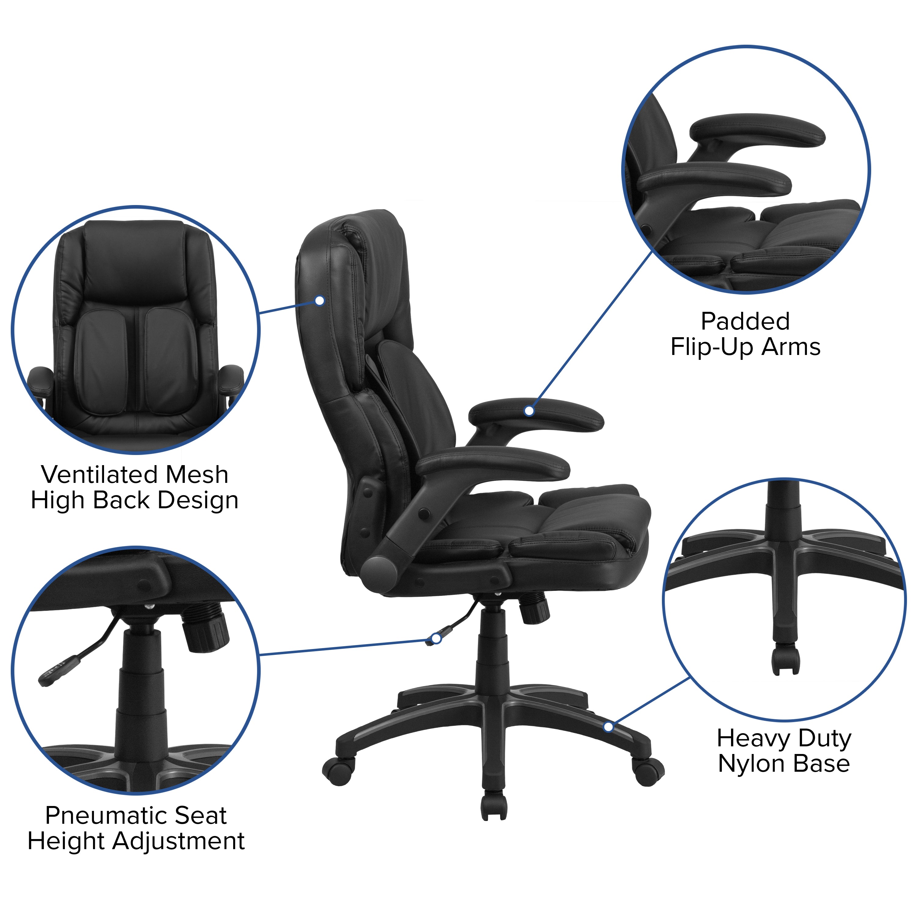 Extreme Comfort High Back LeatherSoft Executive Swivel Ergonomic Office Chair with Flip-Up Arms-Office Chair-Flash Furniture-Wall2Wall Furnishings