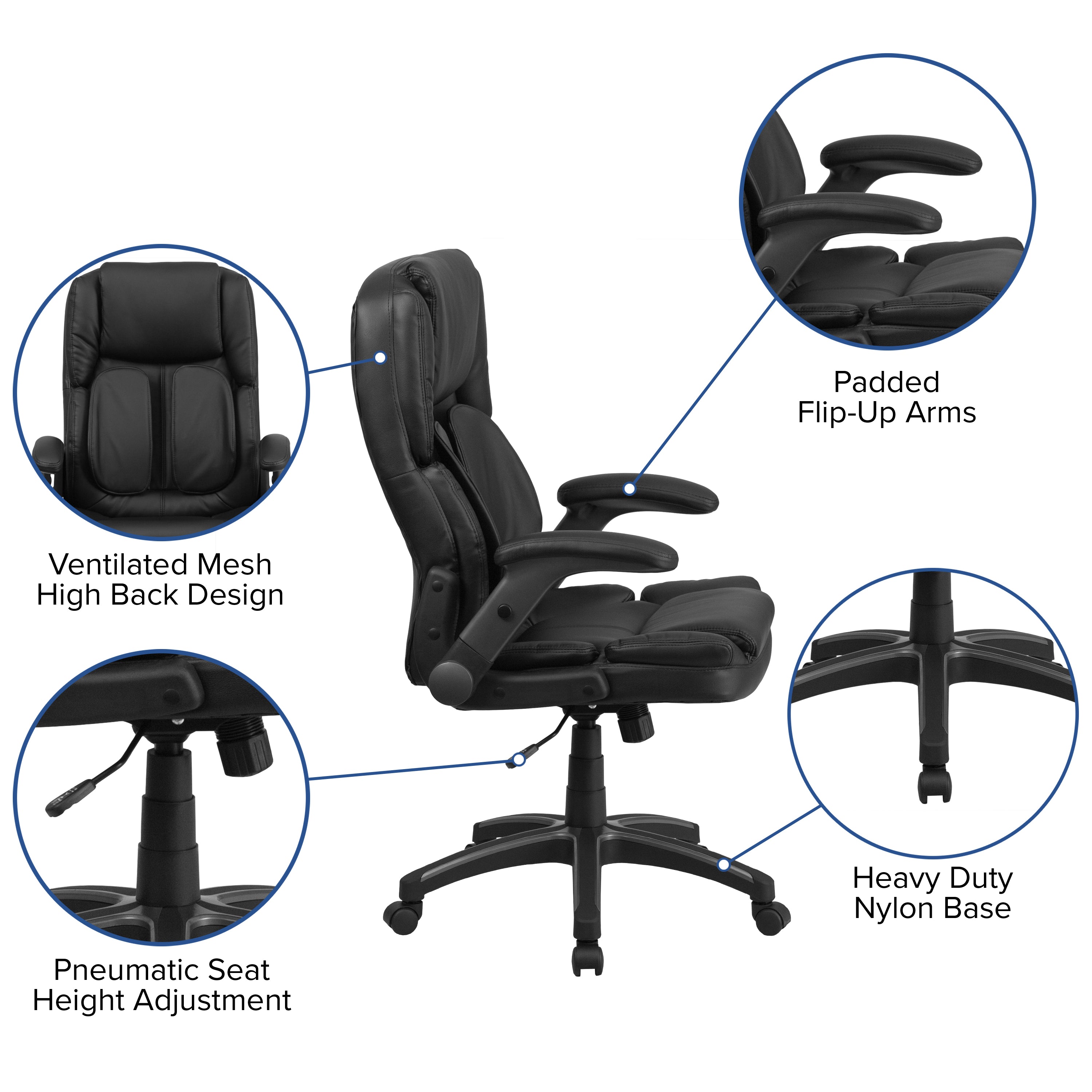 Extreme Comfort High Back LeatherSoft Executive Swivel Ergonomic Office Chair with Flip-Up Arms
