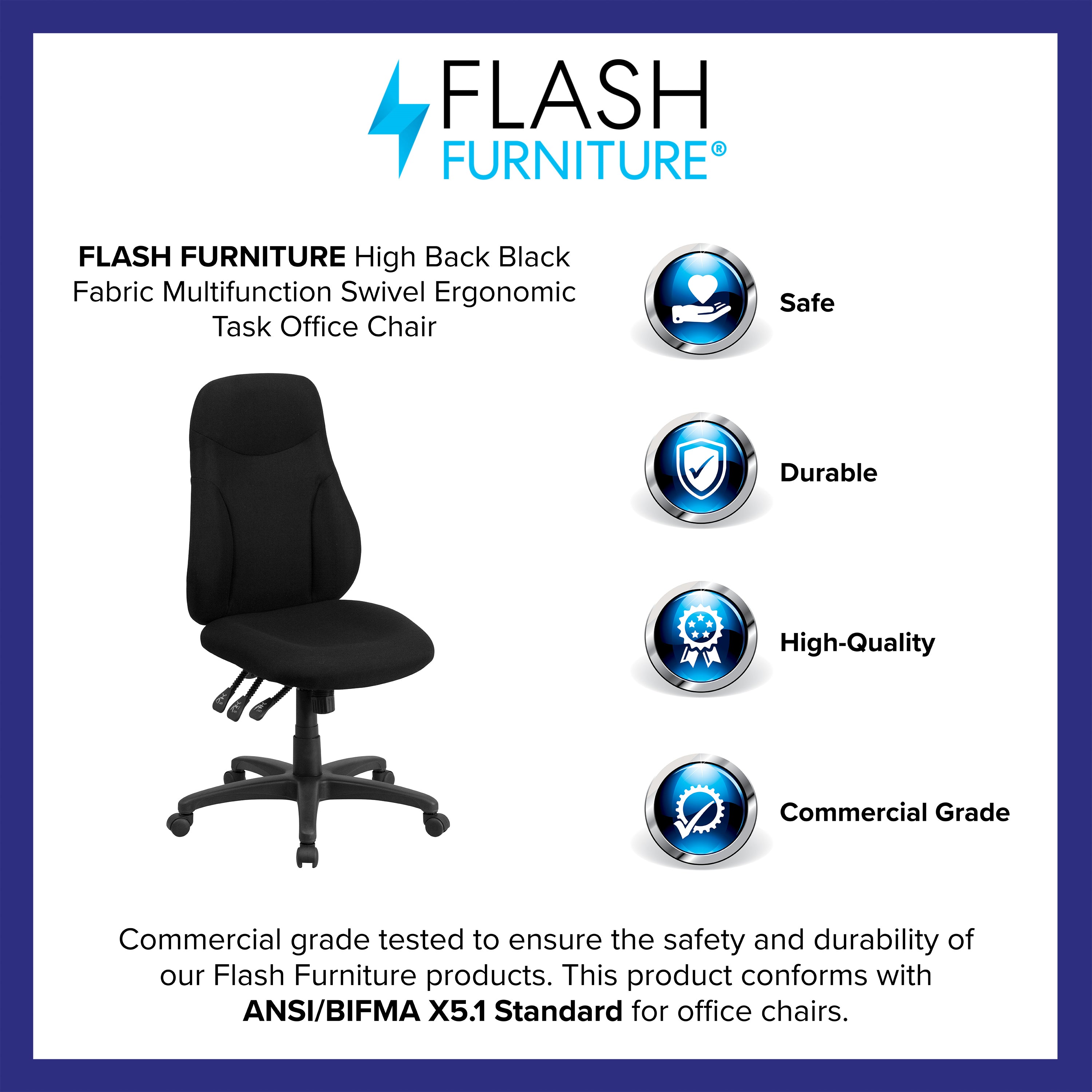 High Back Fabric Multifunction Swivel Ergonomic Task Office Chair